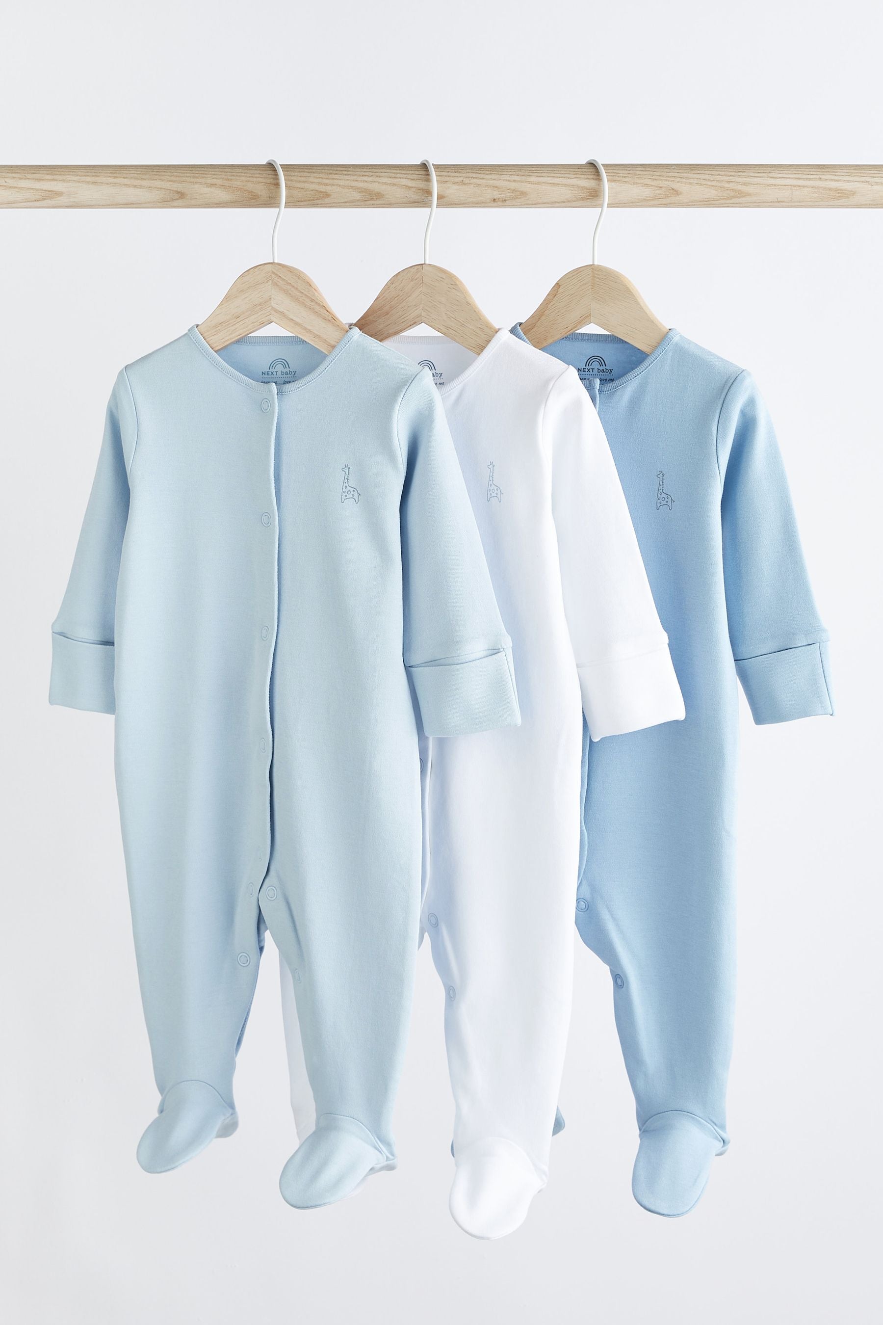 Blue/White 3 Pack Baby Sleepsuits (0-2yrs)