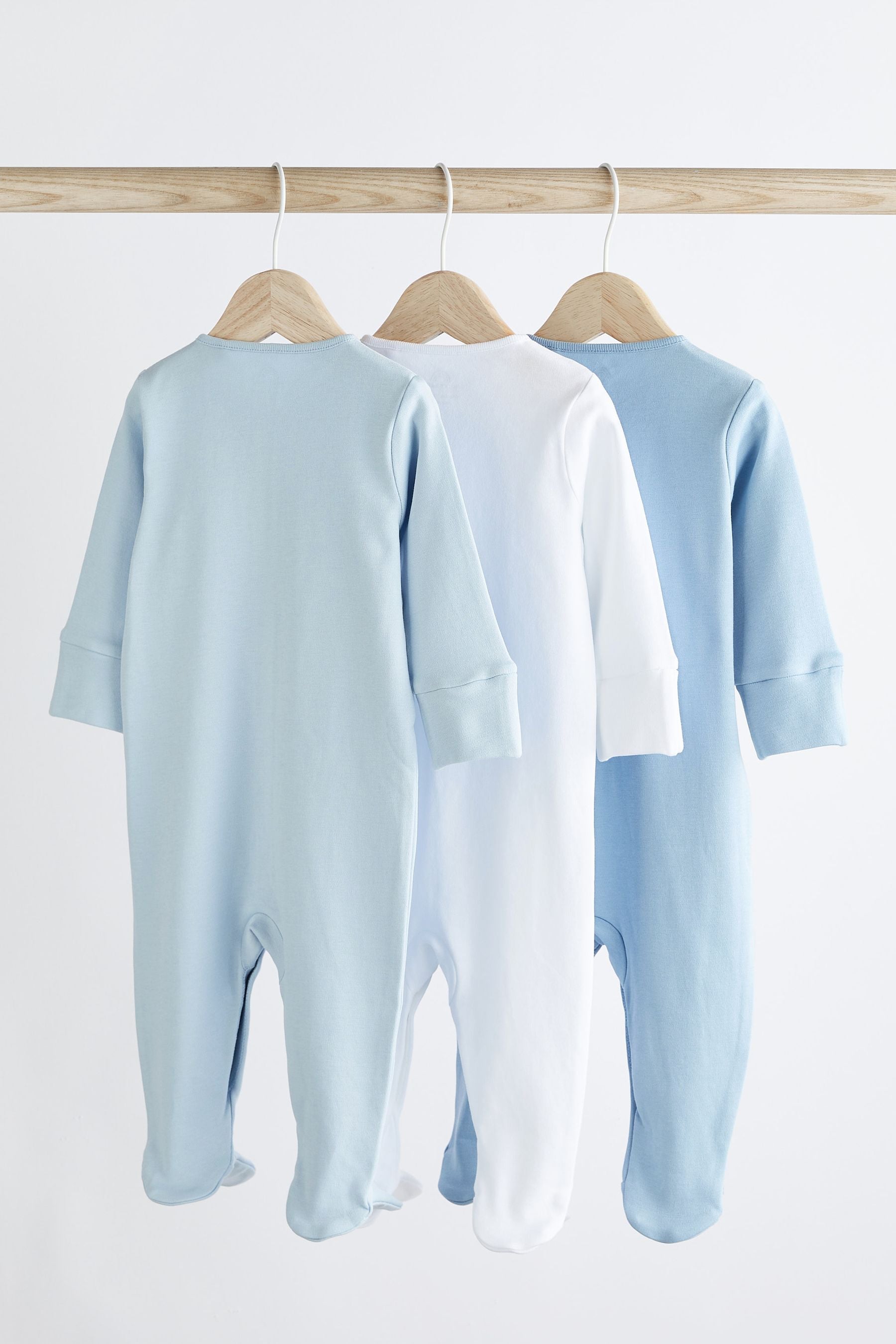 Blue/White 3 Pack Baby Sleepsuits (0-2yrs)