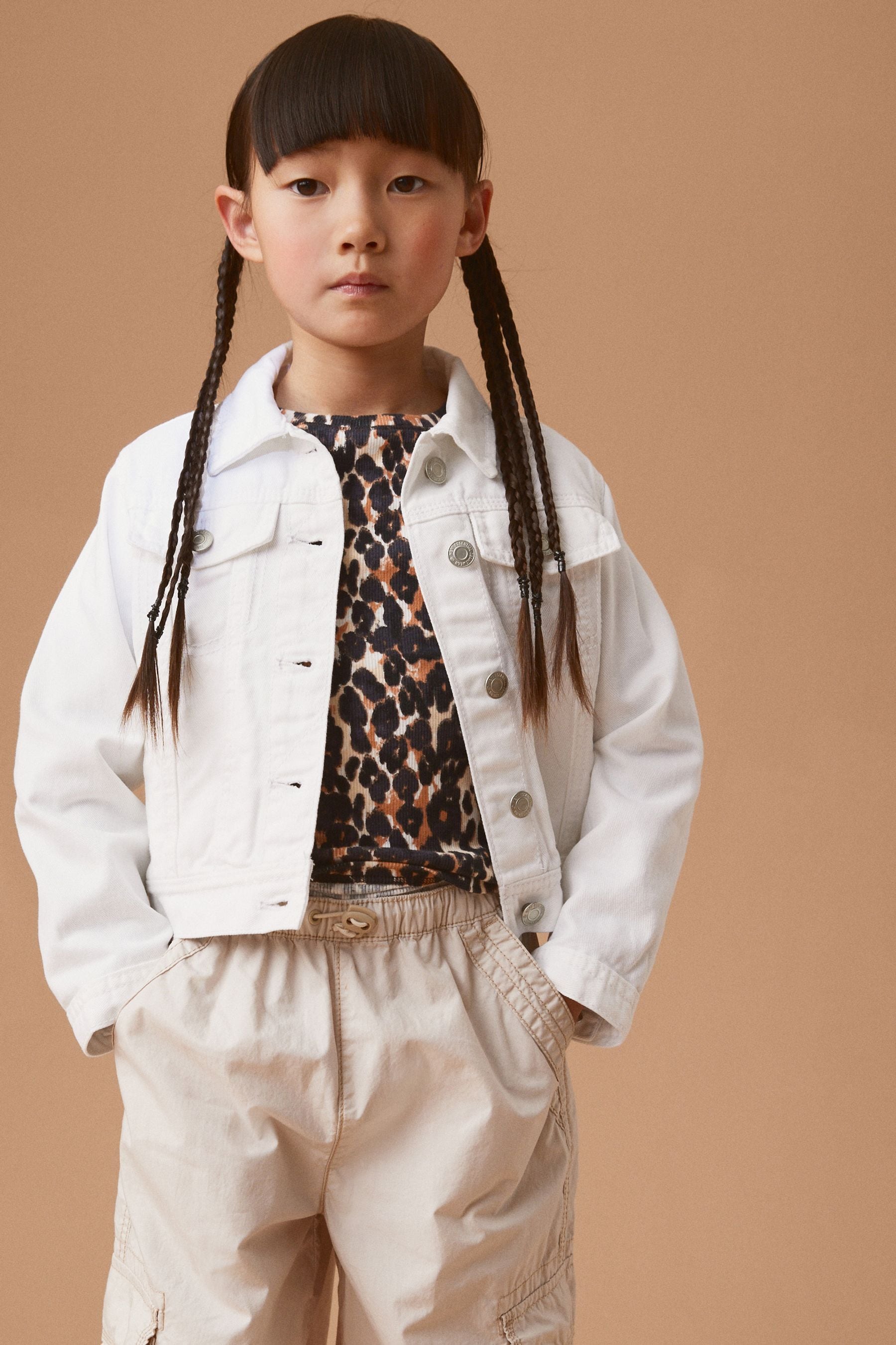 White Denim Heart Western 100% Cotton Jacket (3-16yrs)