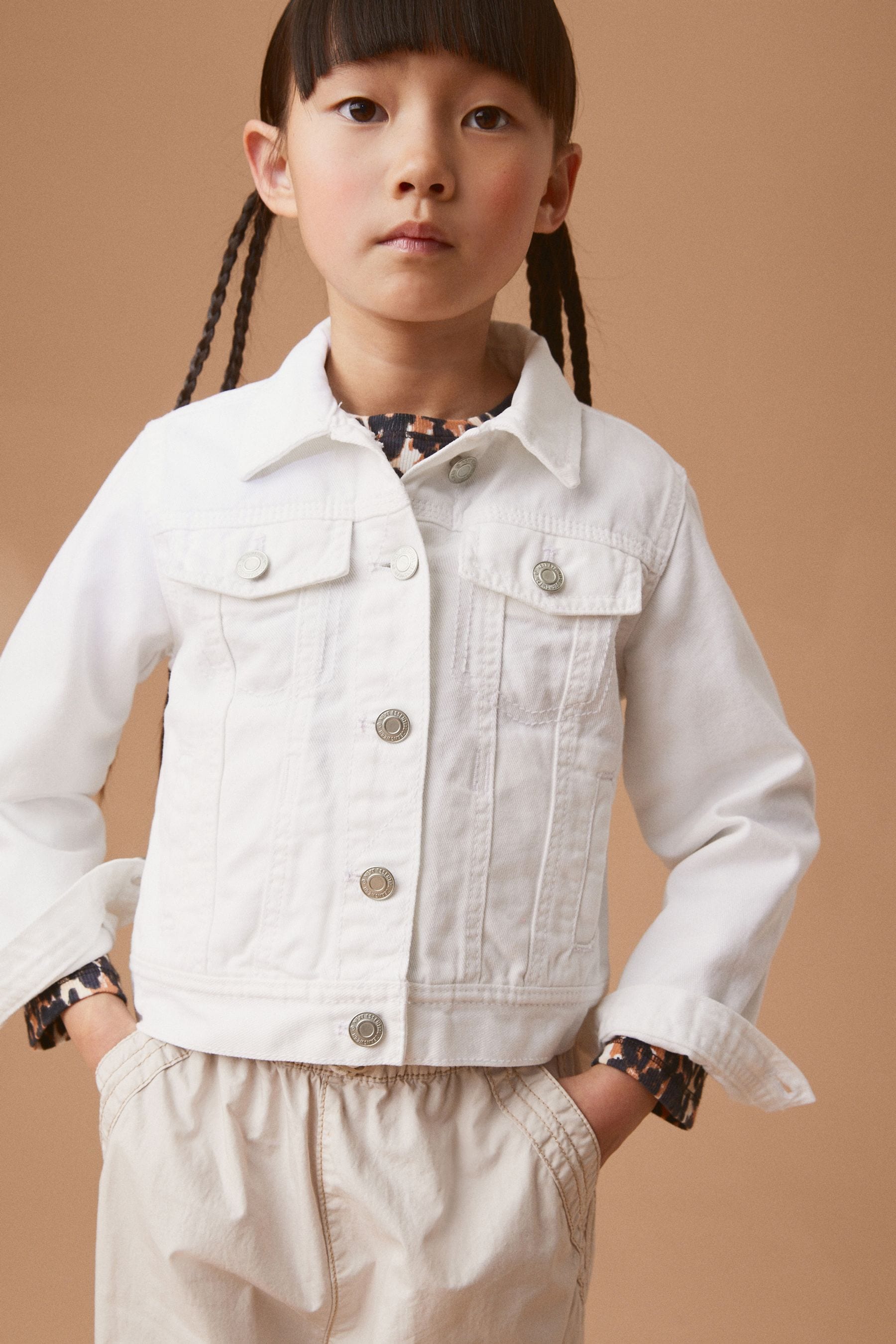 White Denim Heart Western 100% Cotton Jacket (3-16yrs)