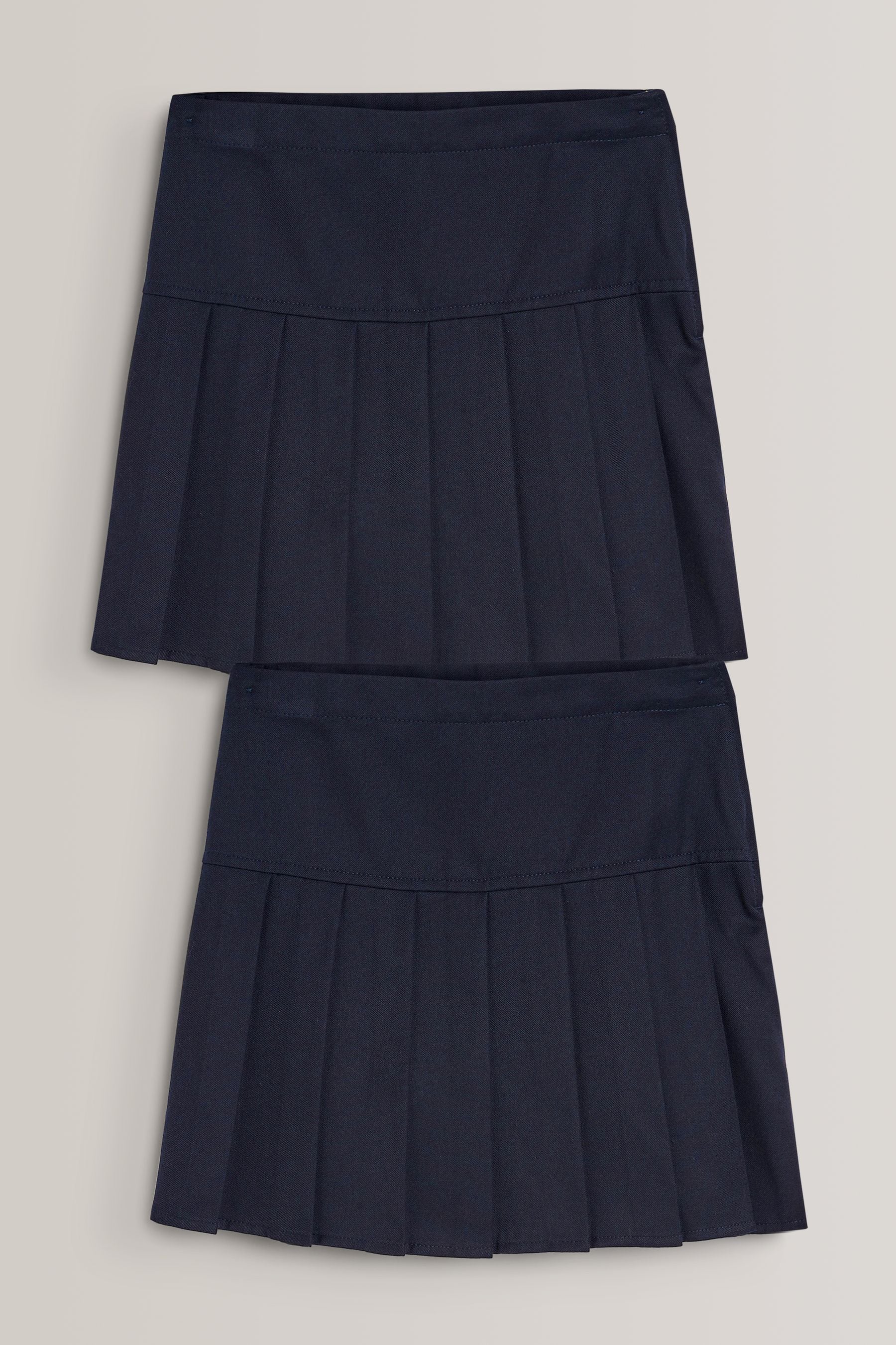 Navy Blue Longer Length Regular Waist Pleated School Skirts 2 Pack (3-16yrs)