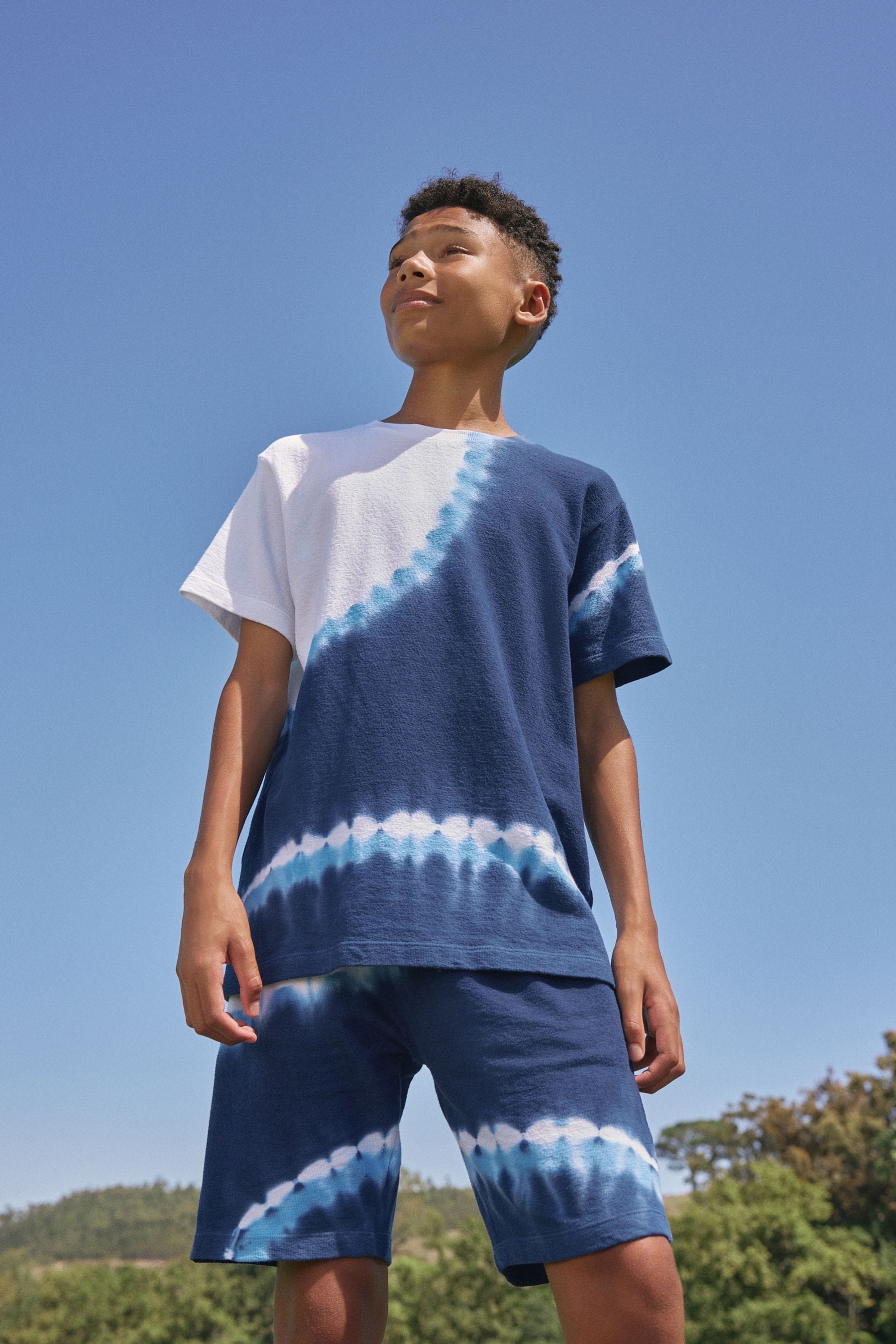 Navy Blue 100% Cotton Tie Dye T-Shirt And Shorts Set (3-16yrs)