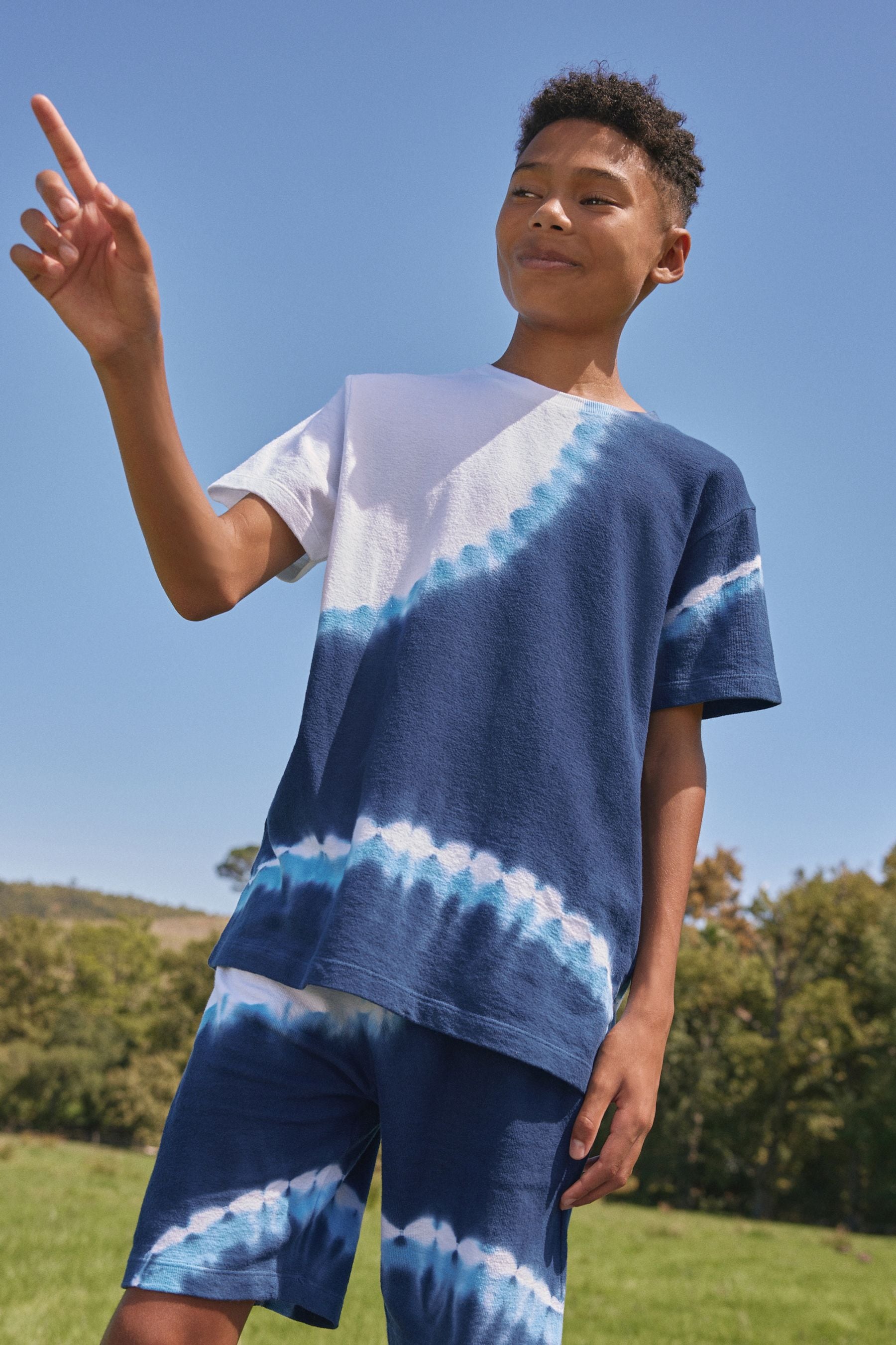 Navy Blue 100% Cotton Tie Dye T-Shirt And Shorts Set (3-16yrs)