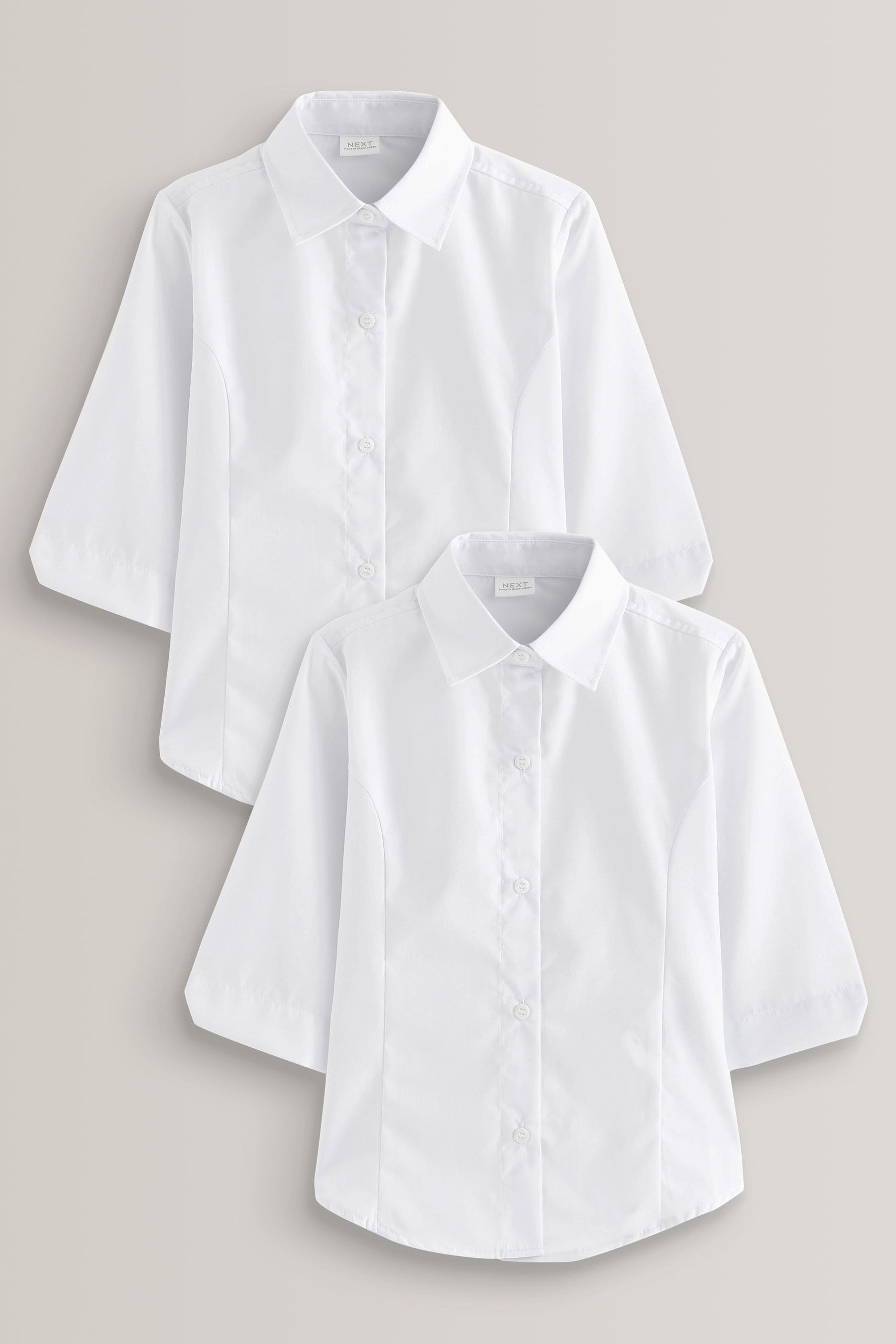 White Regular Fit 2 Pack Three Quarter Sleeve School Blouses (3-17yrs)