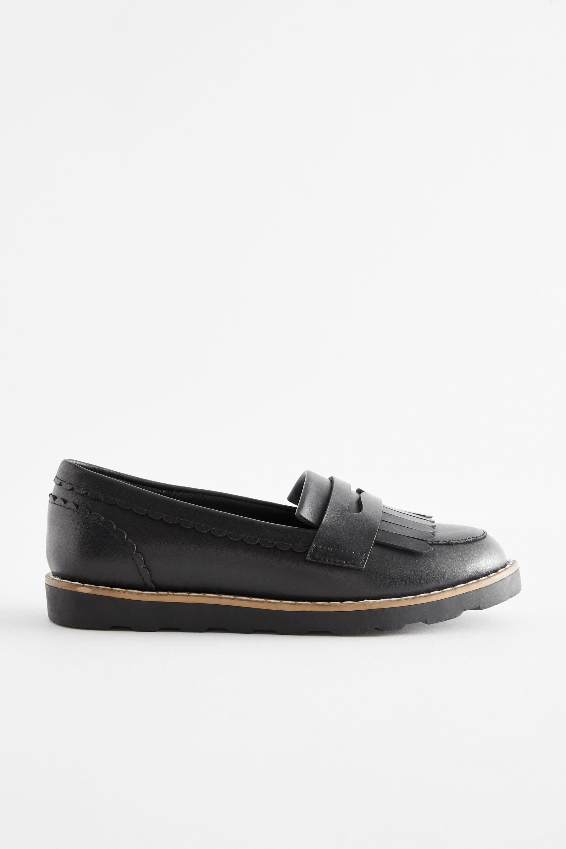 Black Leather Tassel Loafer School Shoes