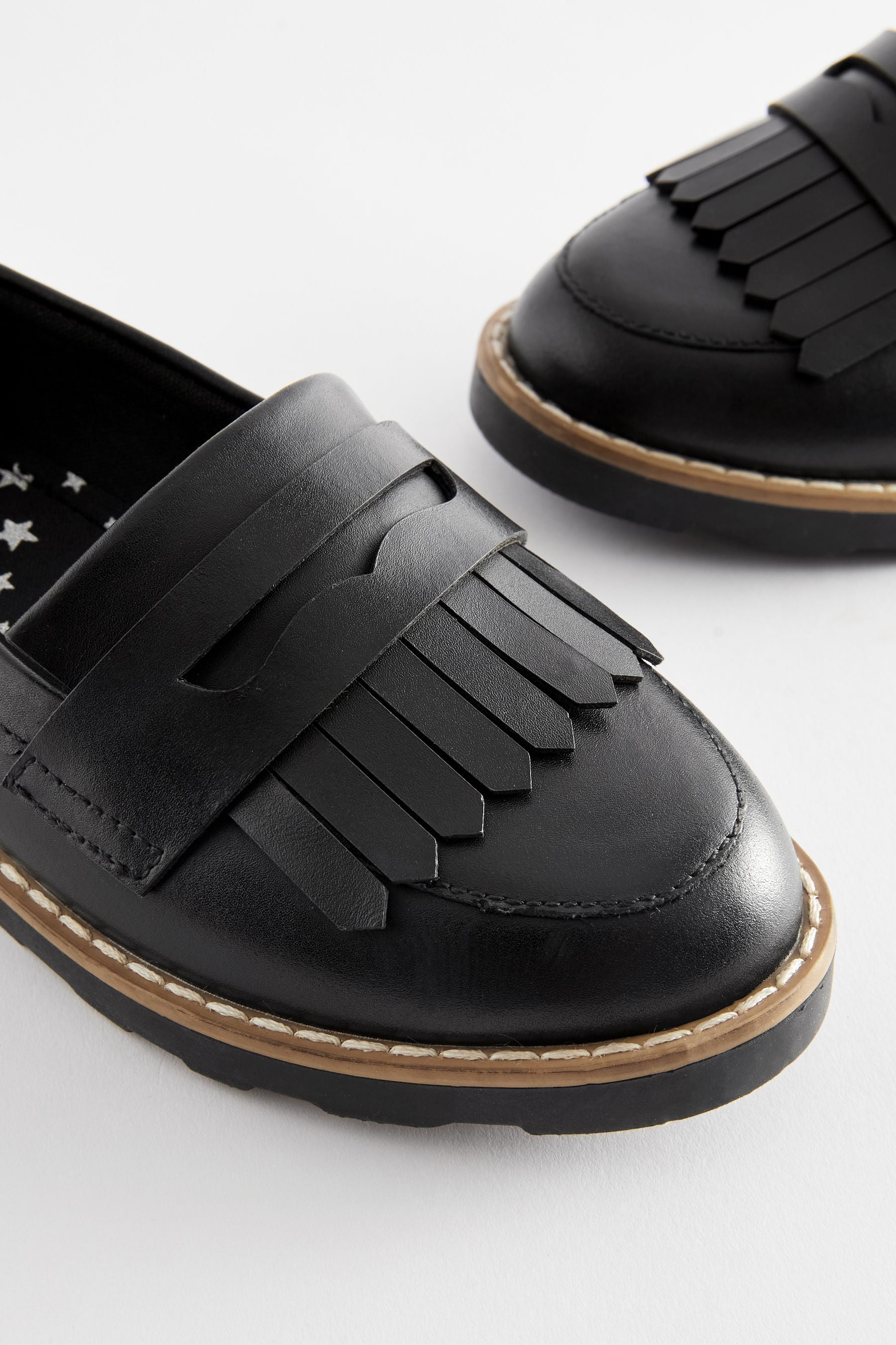 Black Leather Tassel Loafer School Shoes