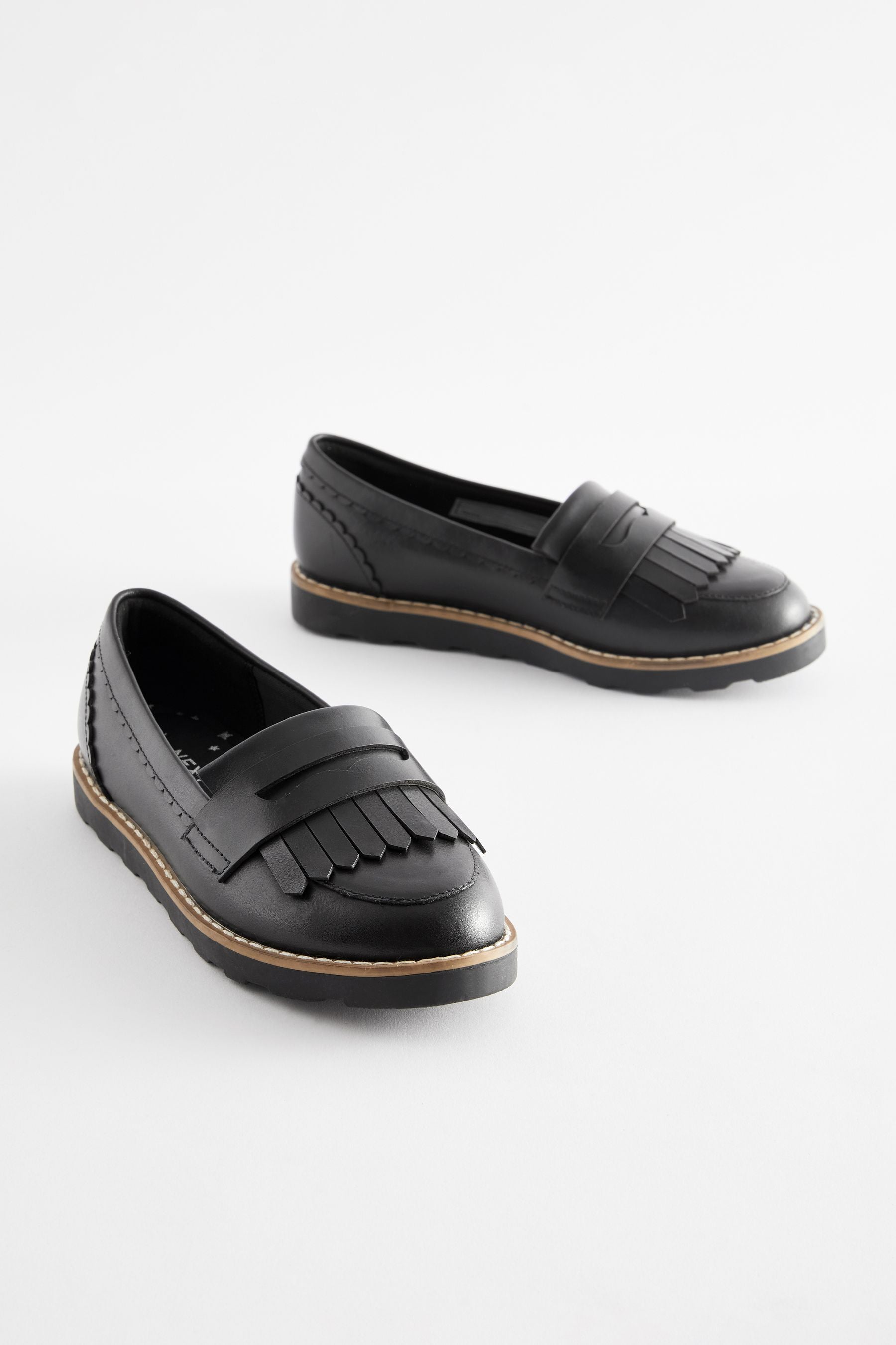 Black Leather Tassel Loafer School Shoes