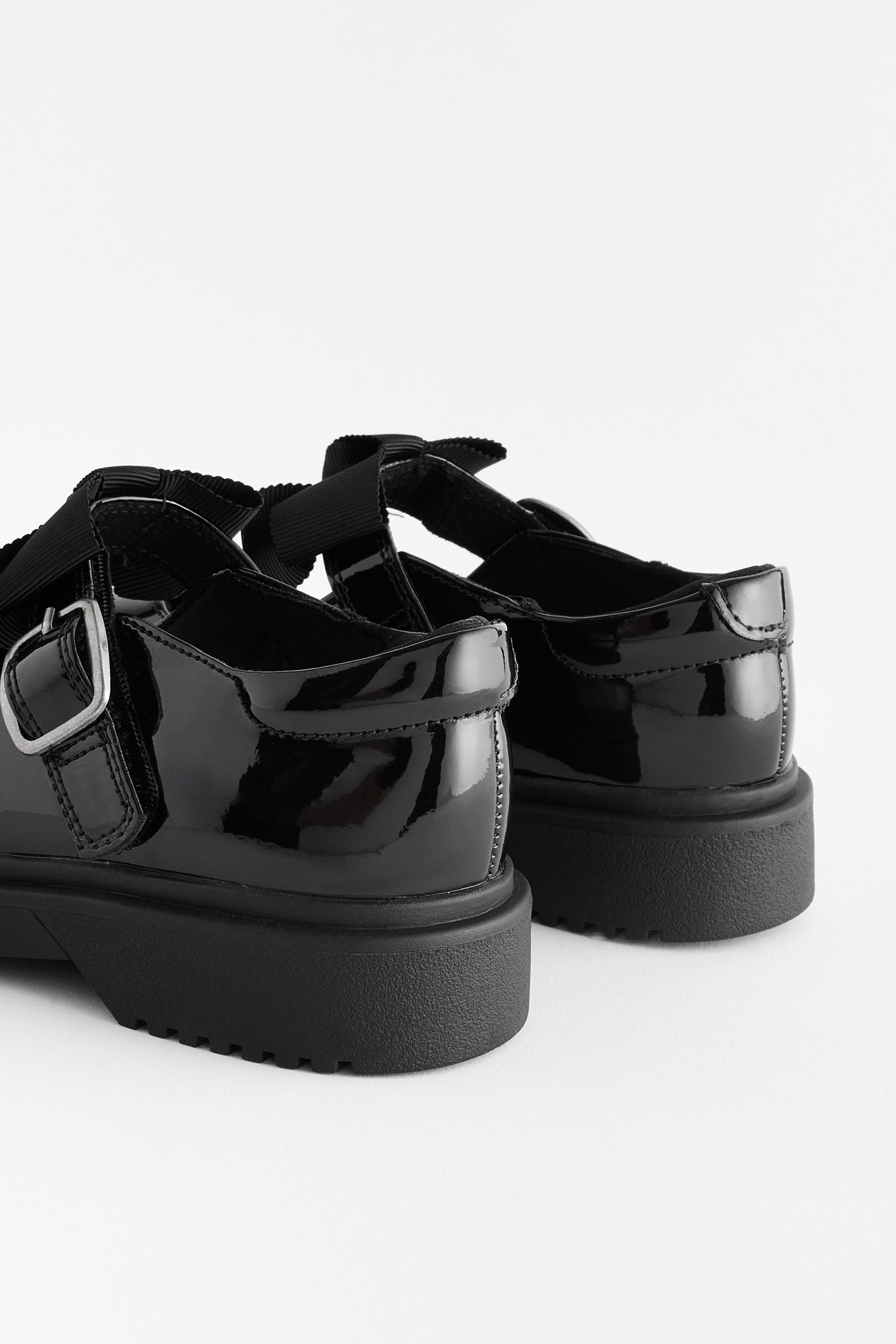 Black Patent Wide Fit (G) Bow Chunky Mary Jane School Shoes