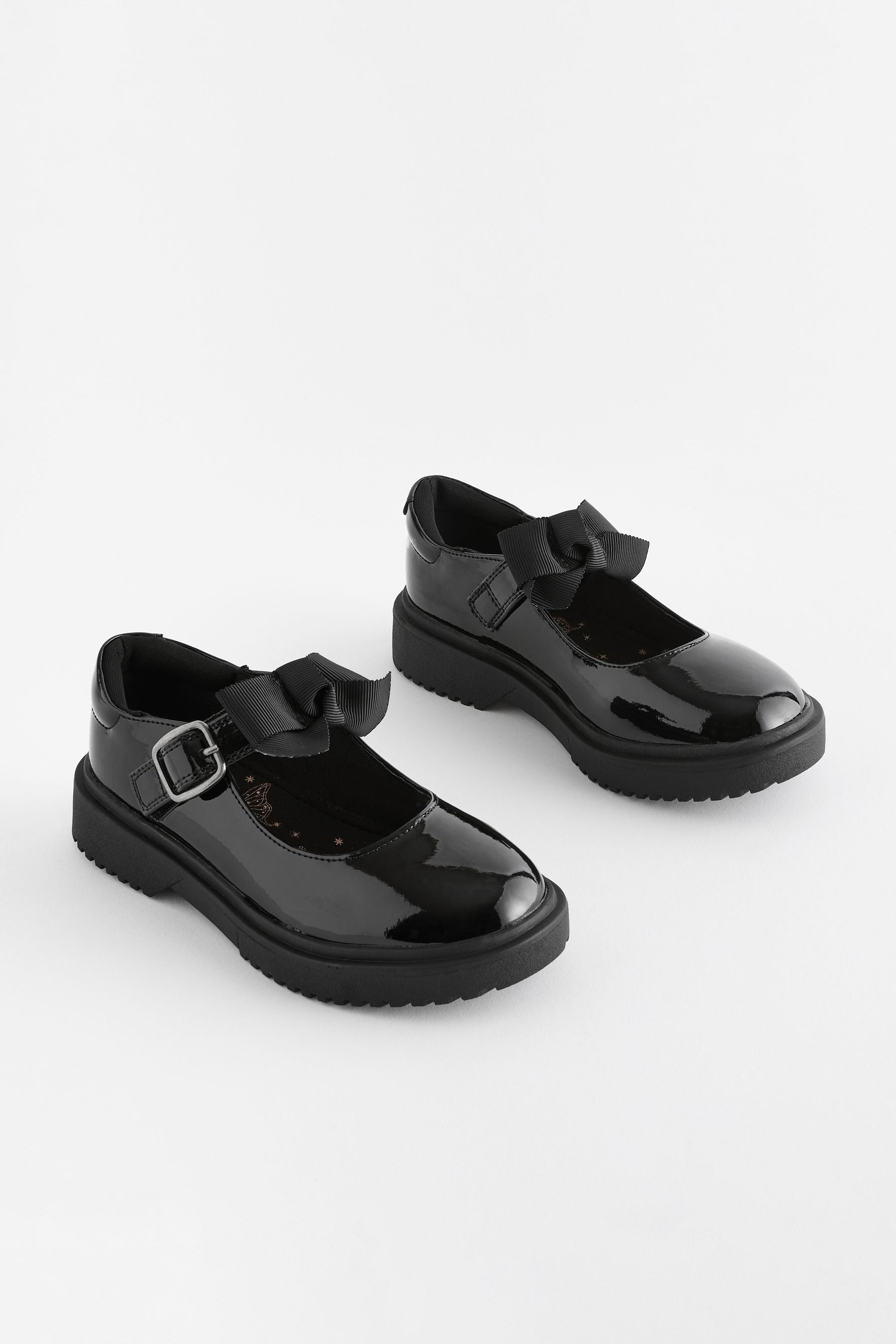 Black Patent Wide Fit (G) Bow Chunky Mary Jane School Shoes