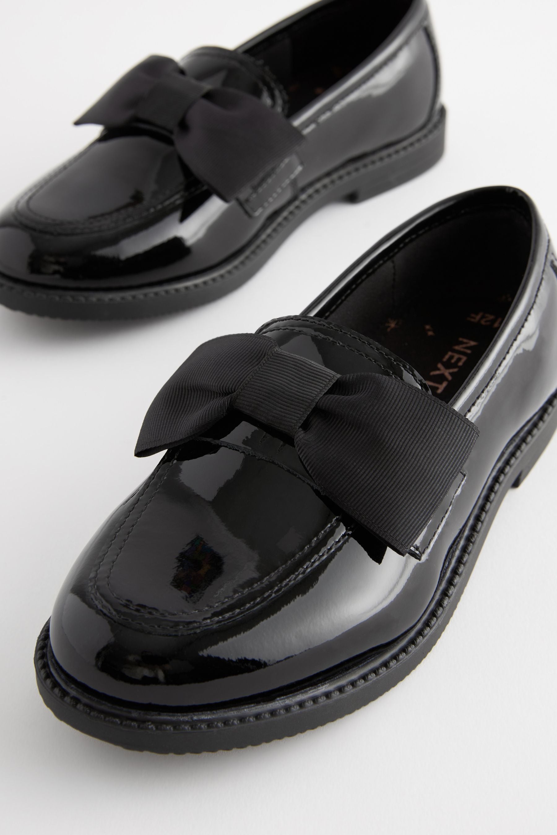 Black Patent Standard Fit (F) Leather Bow Loafer School Shoes