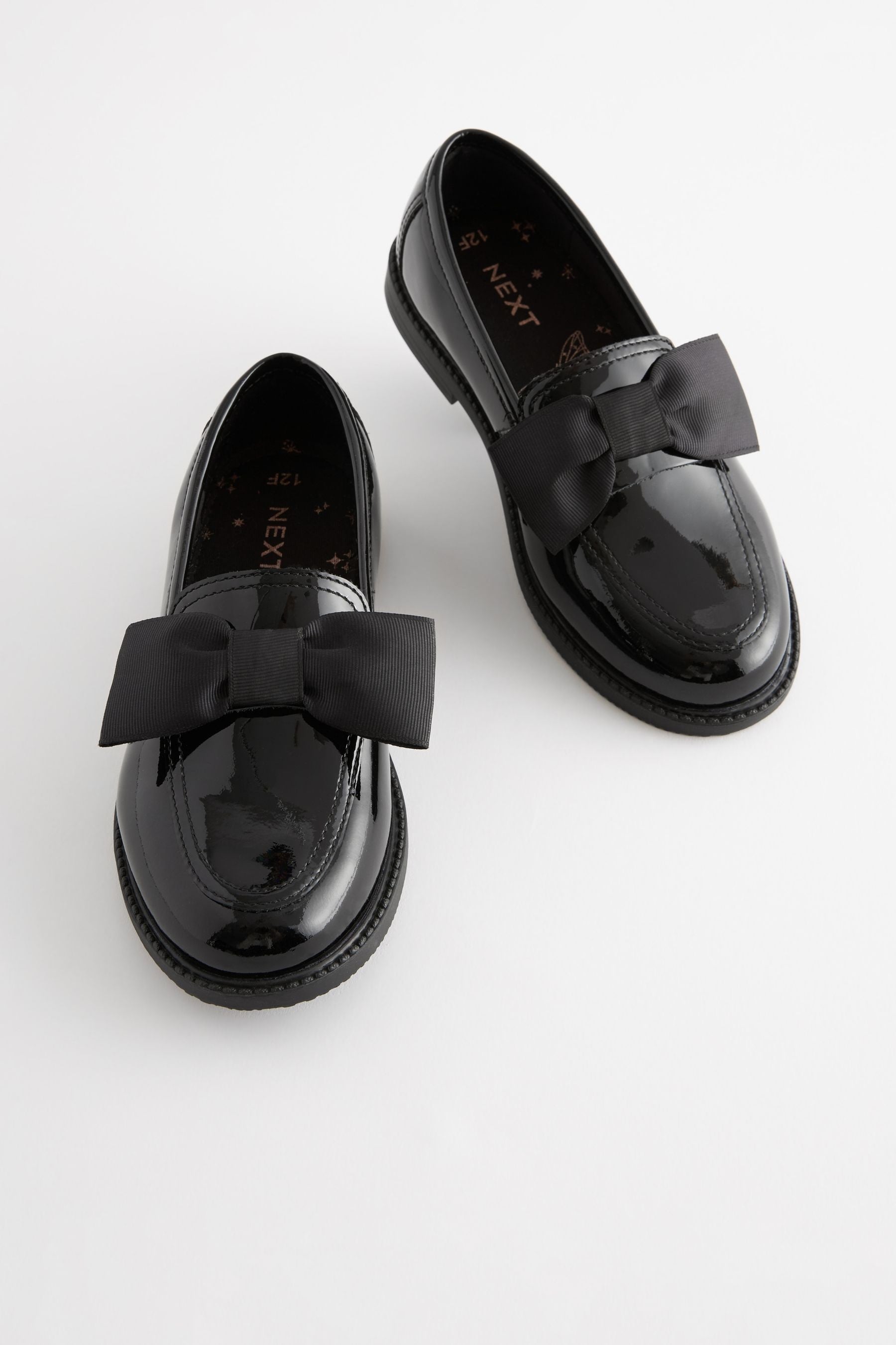 Black Patent Standard Fit (F) Leather Bow Loafer School Shoes