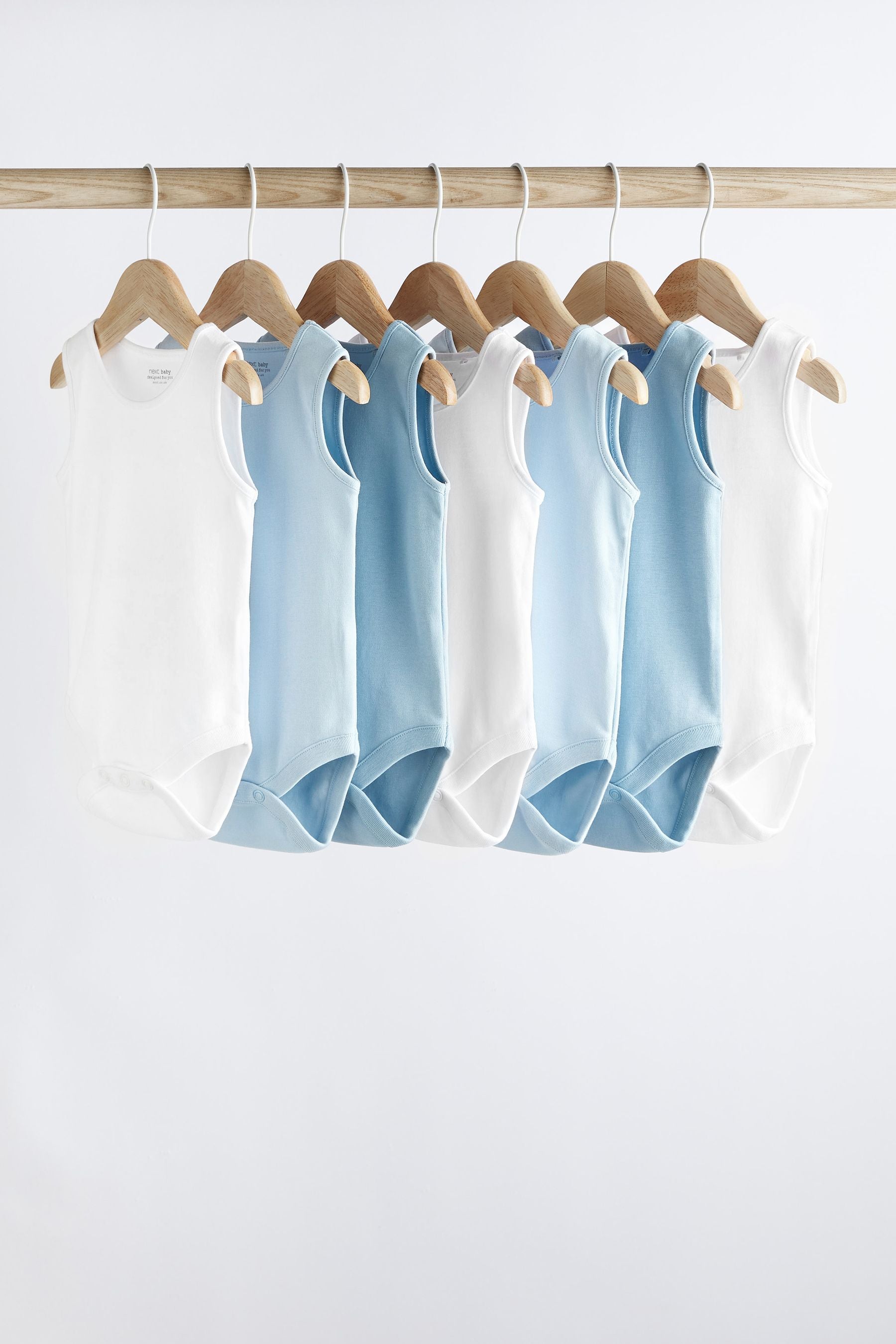 Blue 7 Pack Baby 5 Pack Vest Bodysuits