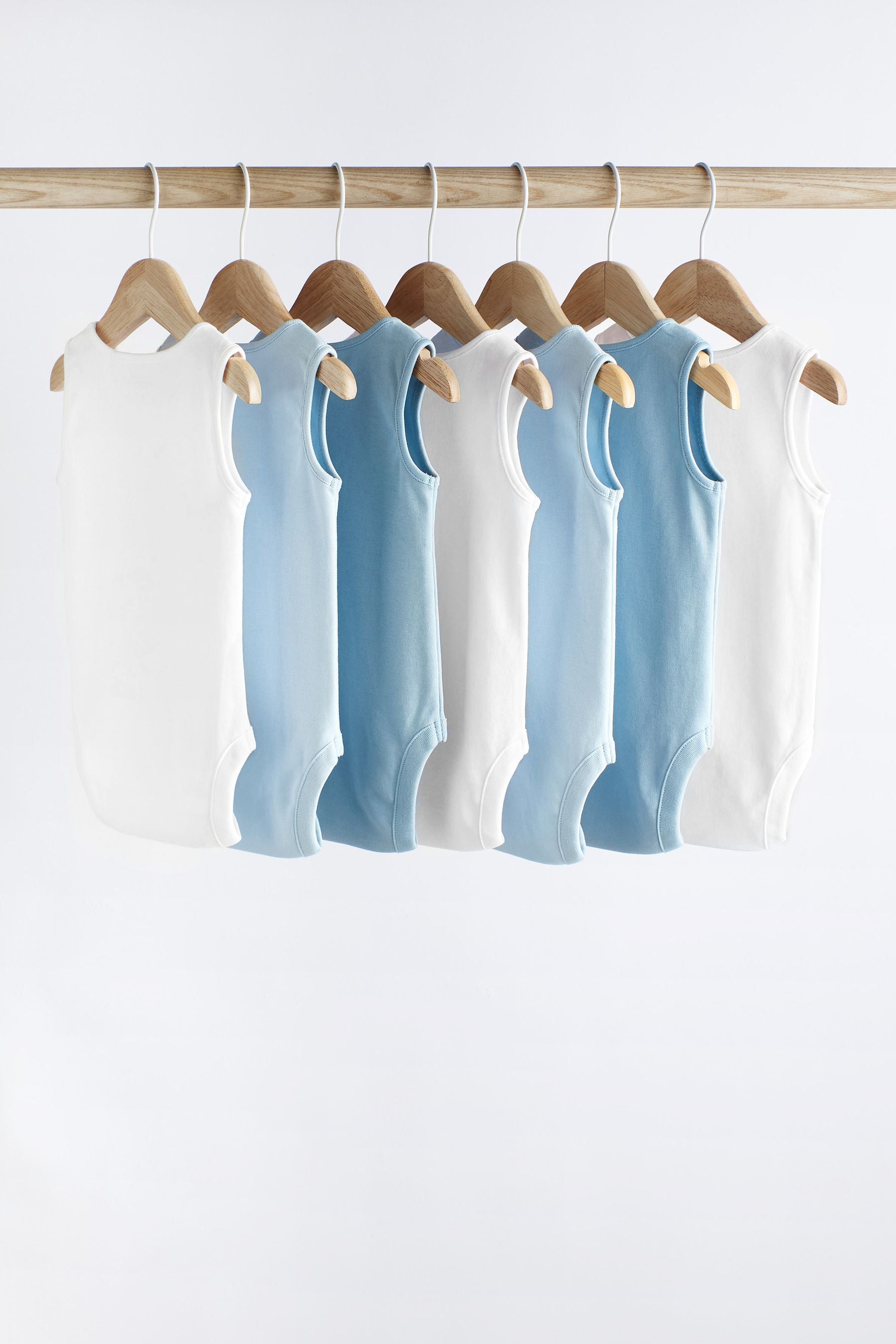 Blue 7 Pack Baby 5 Pack Vest Bodysuits