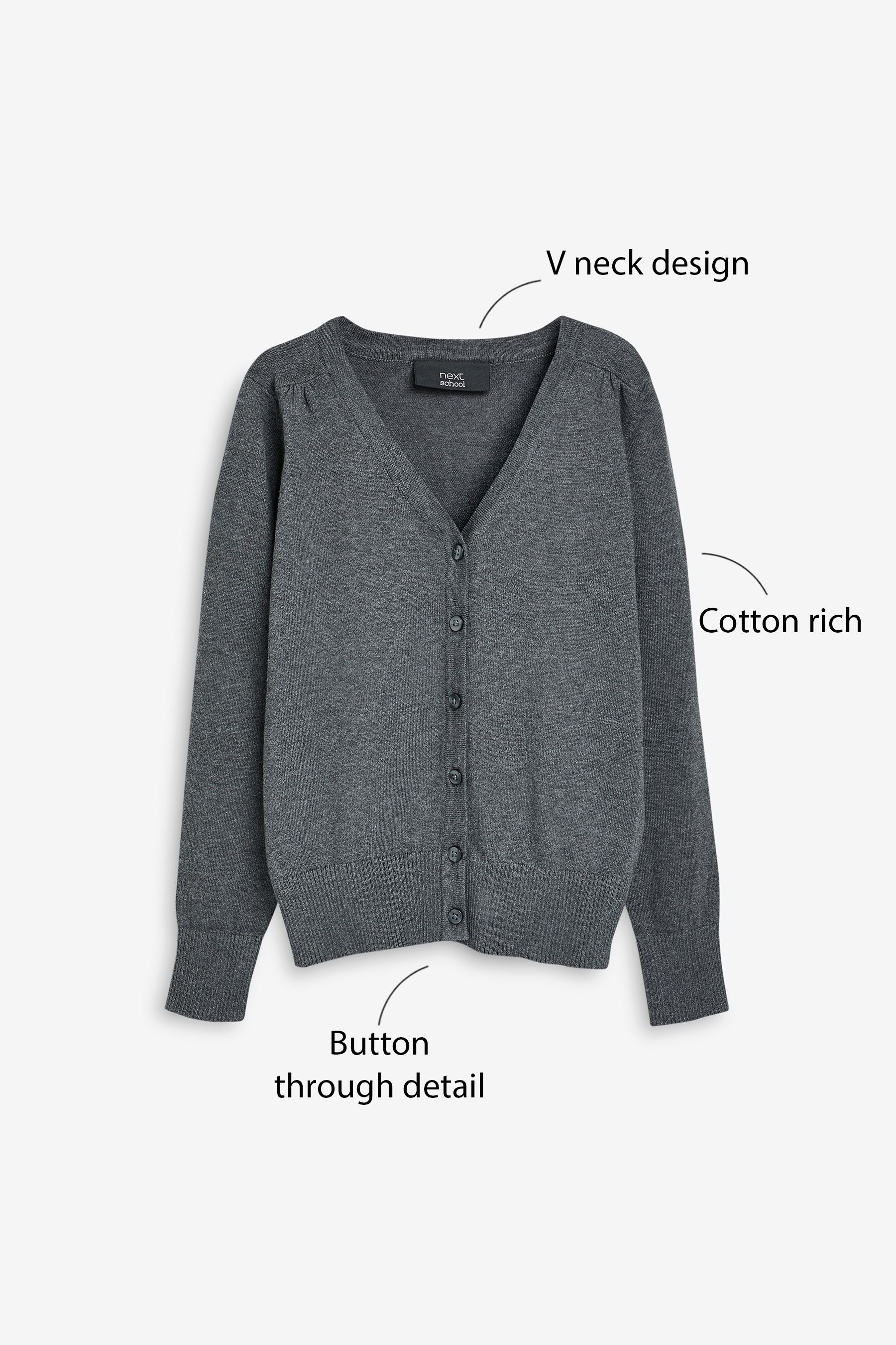 Grey Cotton Rich School V-Neck Cardigan (3-16yrs)