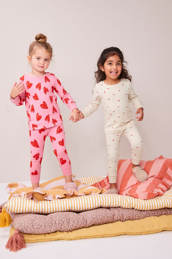 Pink/Cream 100% Cotton Snuggle Pyjamas 2 Pack (9mths-12yrs)