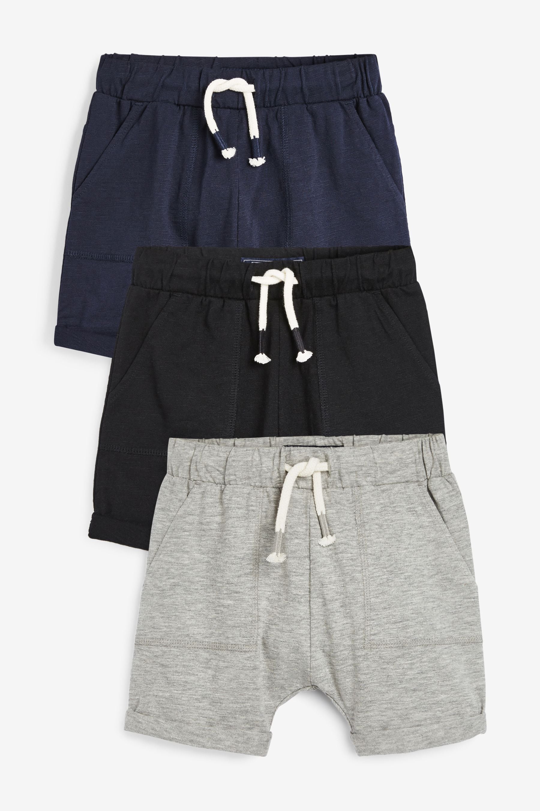 Navy/Grey/Black Lightweight Jersey 100% Cotton Shorts 3 Pack (3mths-7yrs)