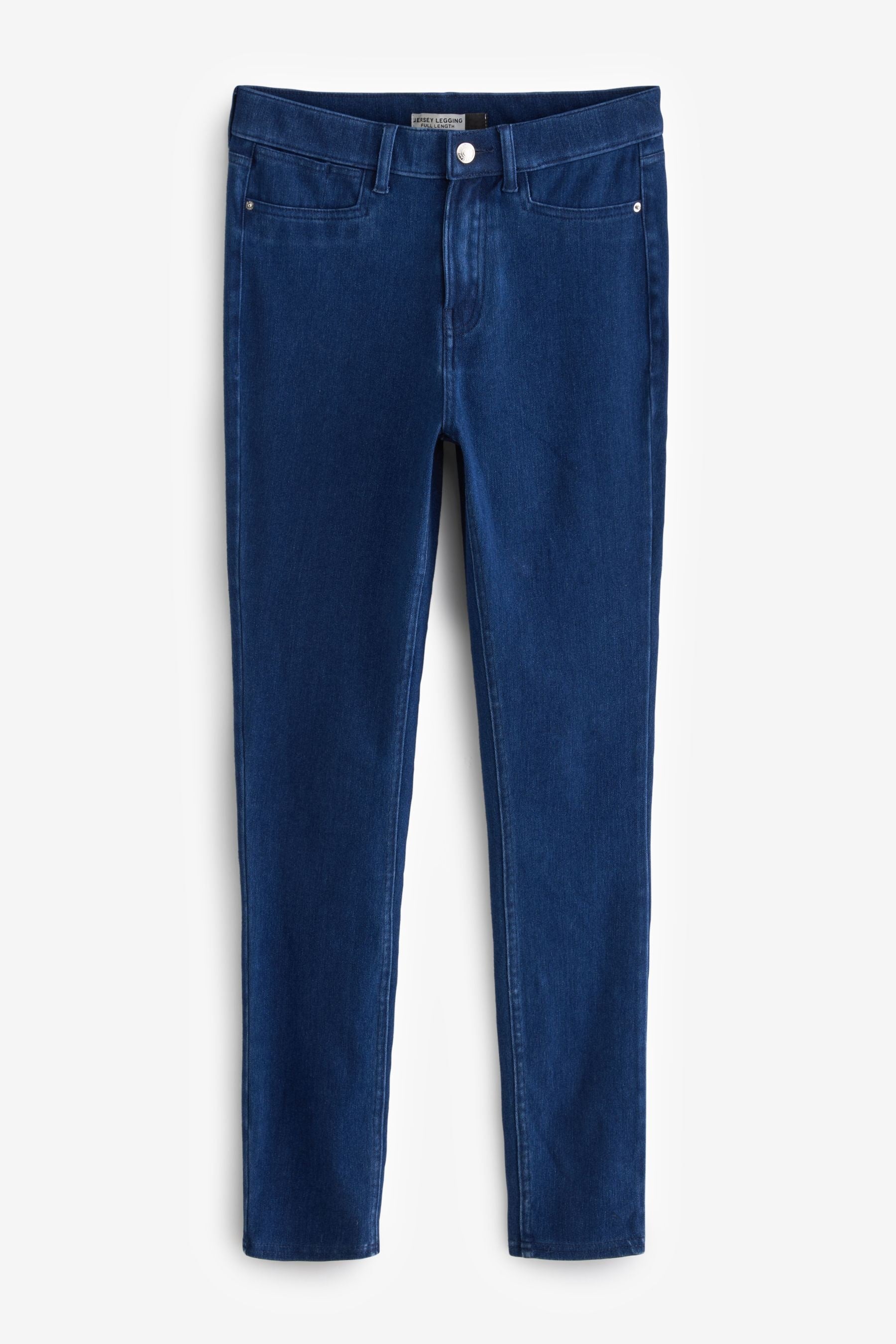 Dark Blue Fly Fasten Jersey Denim Leggings