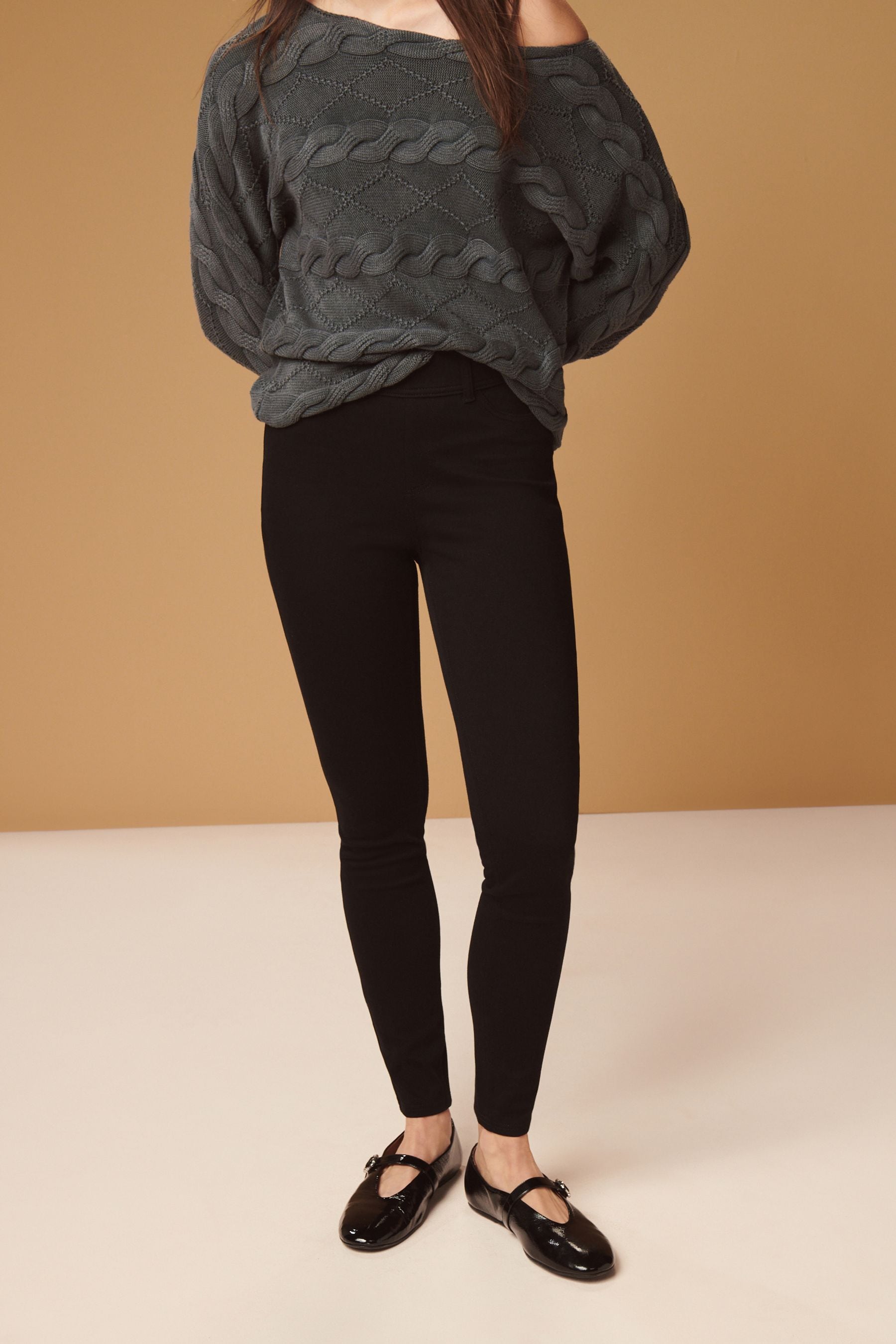 Black Jersey Denim Leggings