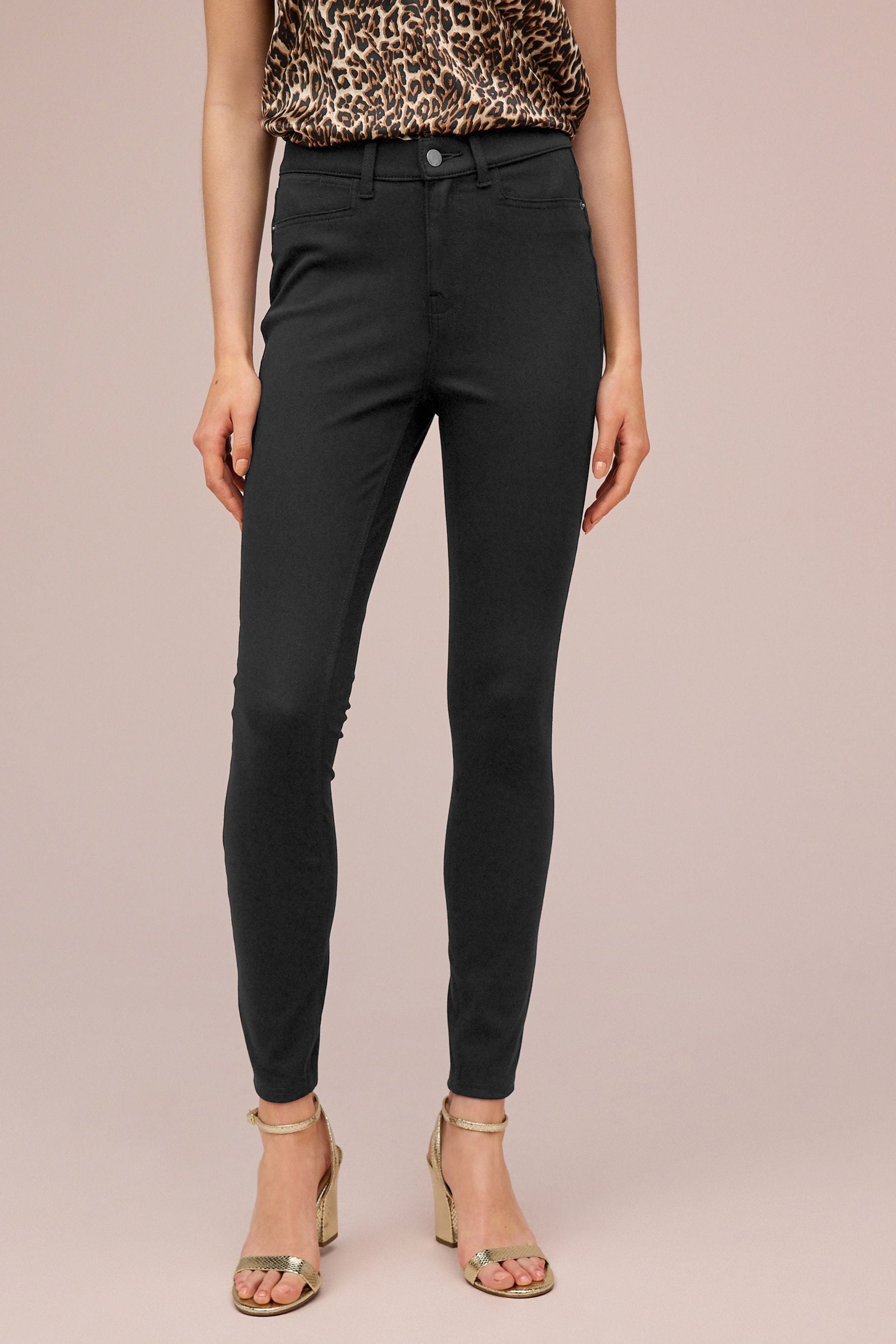 Black Fly Fasten Jersey Denim Leggings