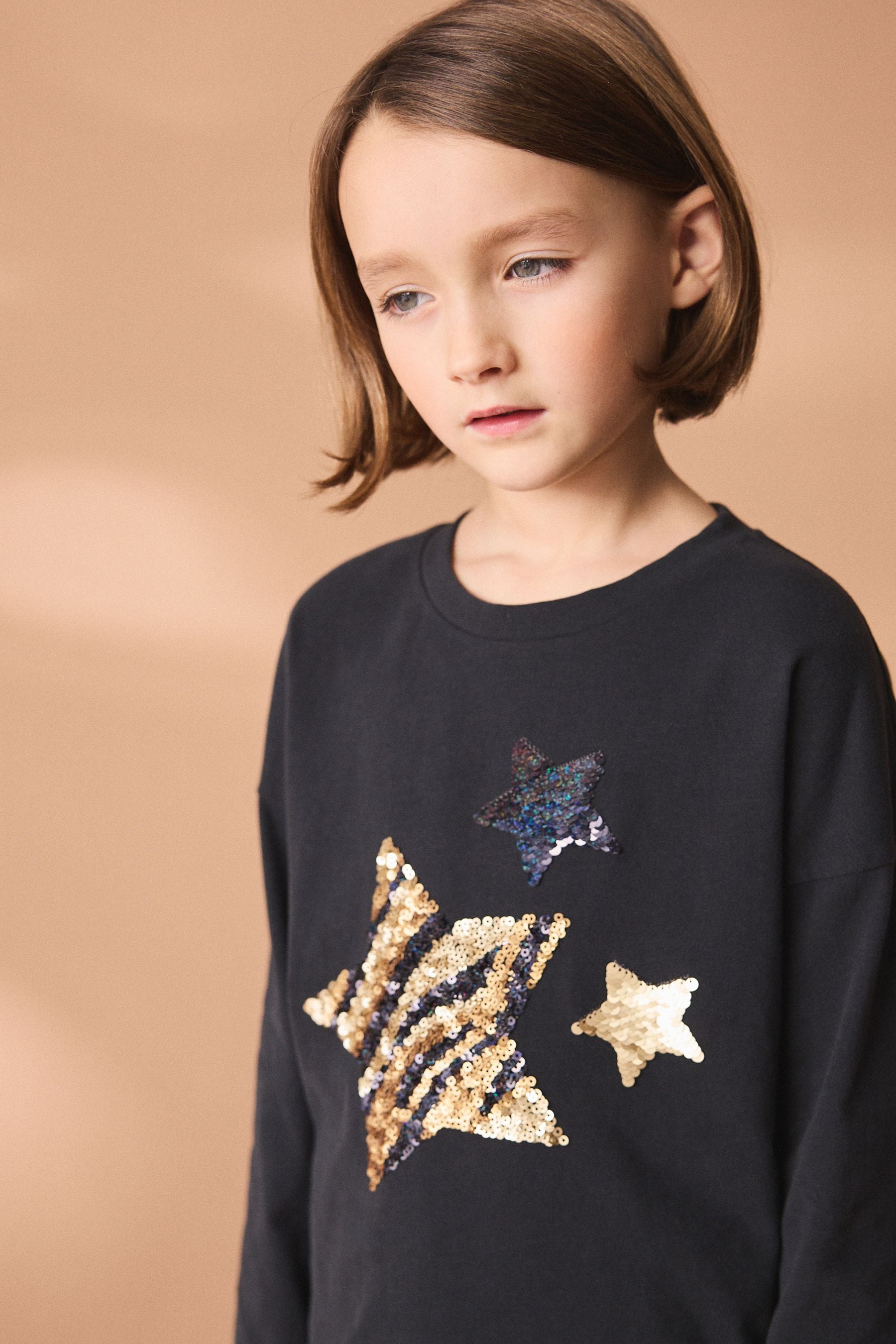 Black Sequin Star Long Sleeve T-Shirt (3-16yrs)