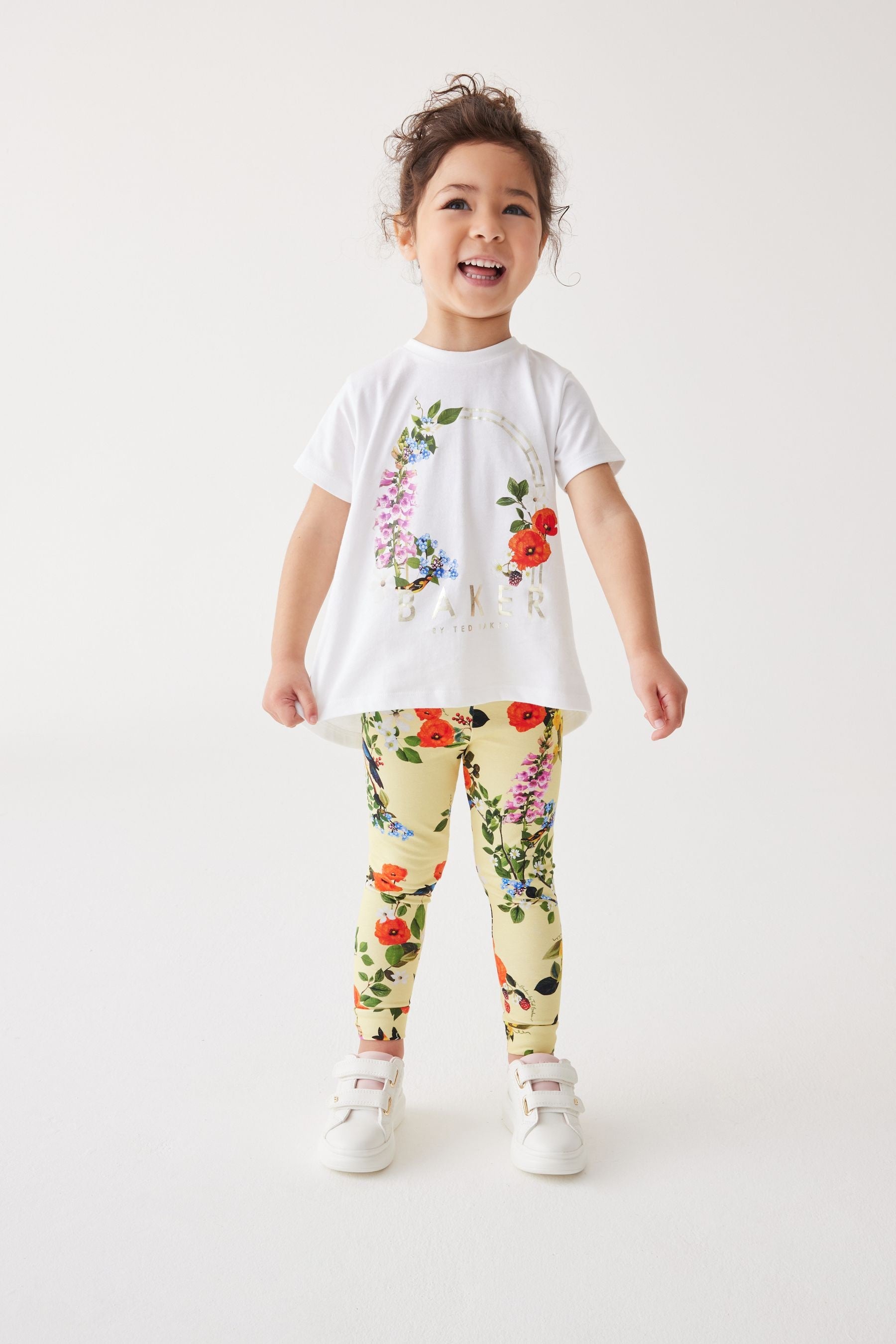 Baker by Ted Baker Yellow Floral 100% Cotton T-Shirt And Leggings Set