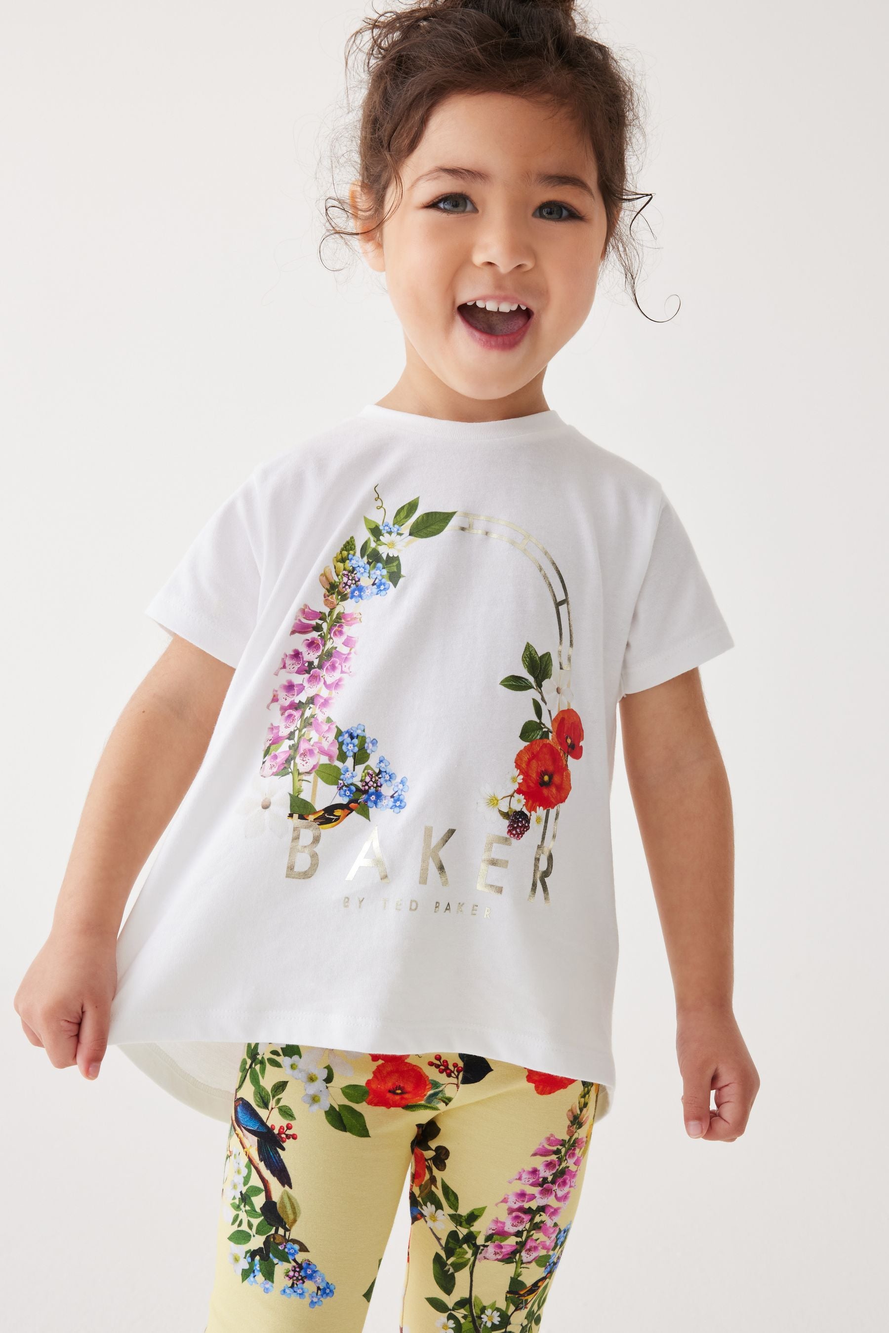 Baker by Ted Baker Yellow Floral 100% Cotton T-Shirt And Leggings Set