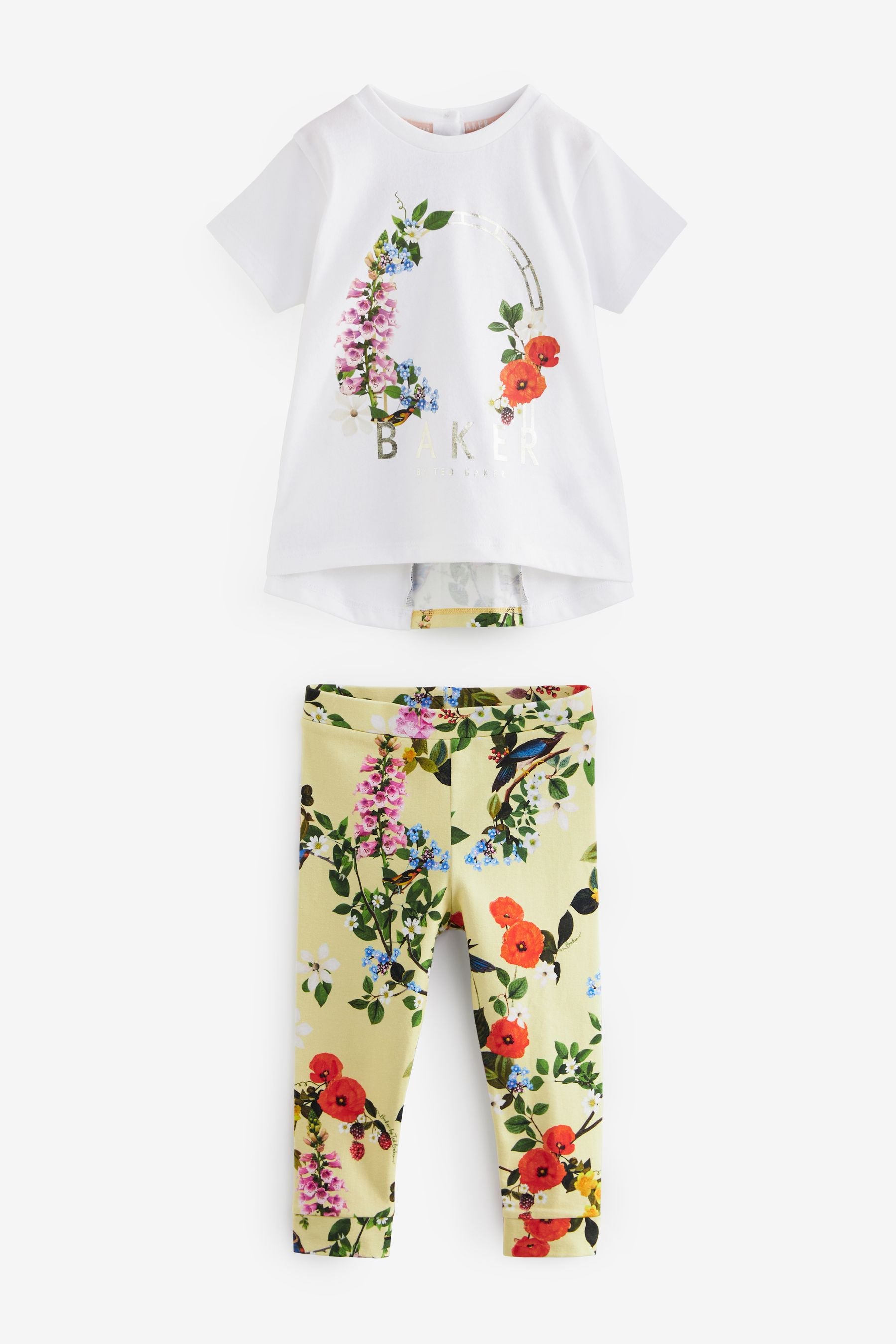 Baker by Ted Baker Yellow Floral 100% Cotton T-Shirt And Leggings Set