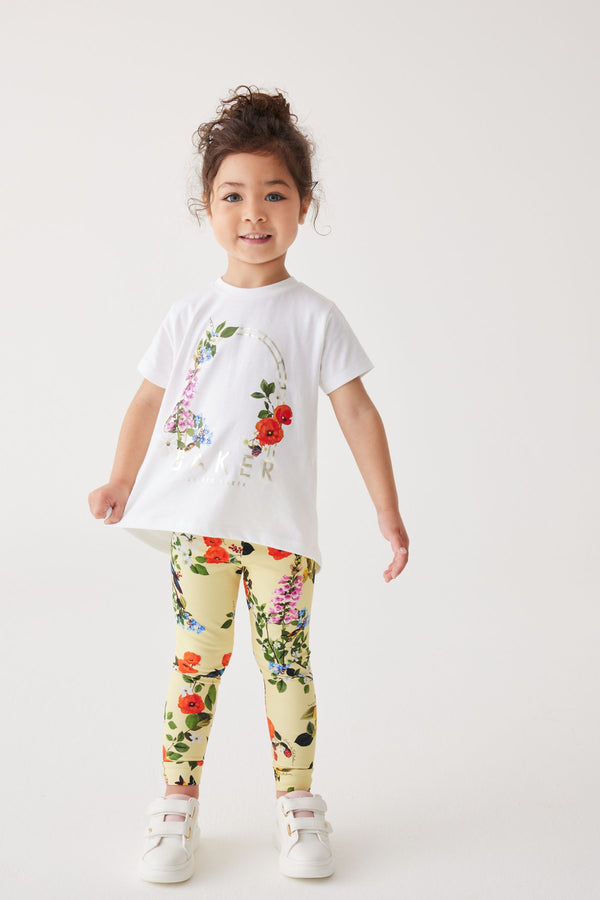 Baker by Ted Baker Yellow Floral 100% Cotton T-Shirt And Leggings Set