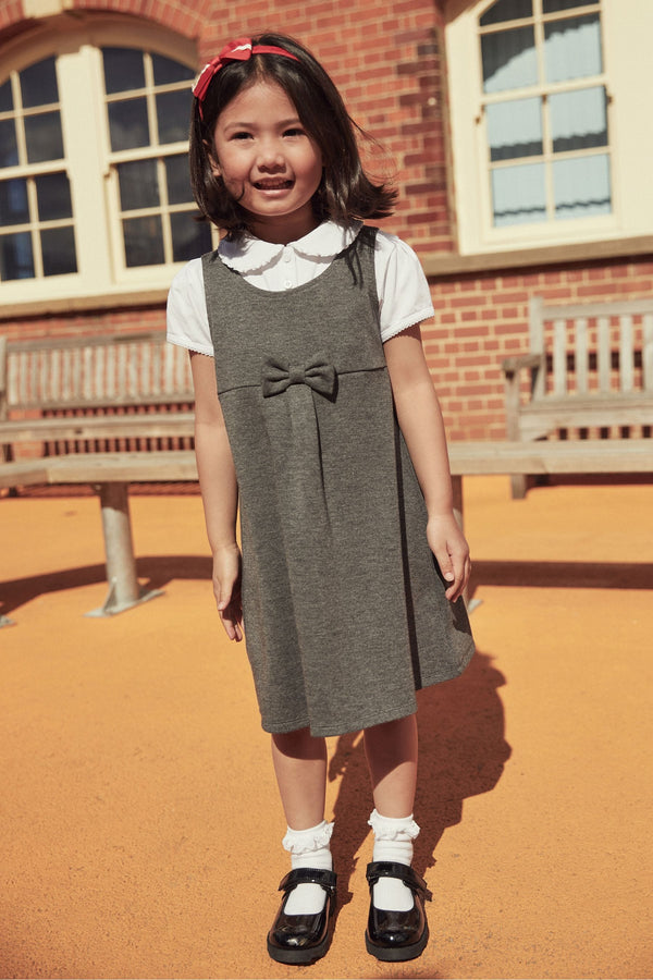 Grey Jersey Stretch Bow School Pinafore (3-14yrs)