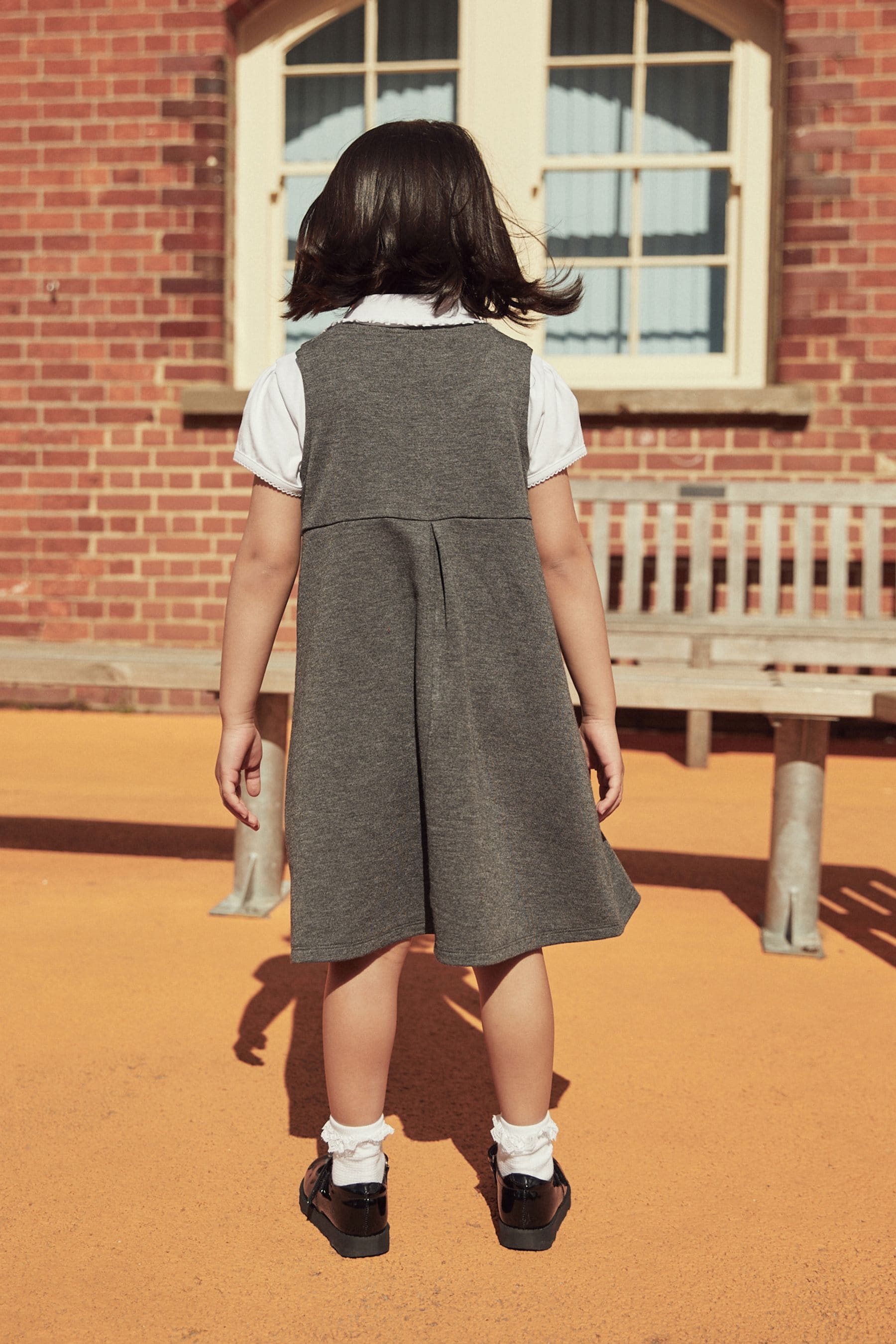 Grey Jersey Stretch Bow School Pinafore (3-14yrs)