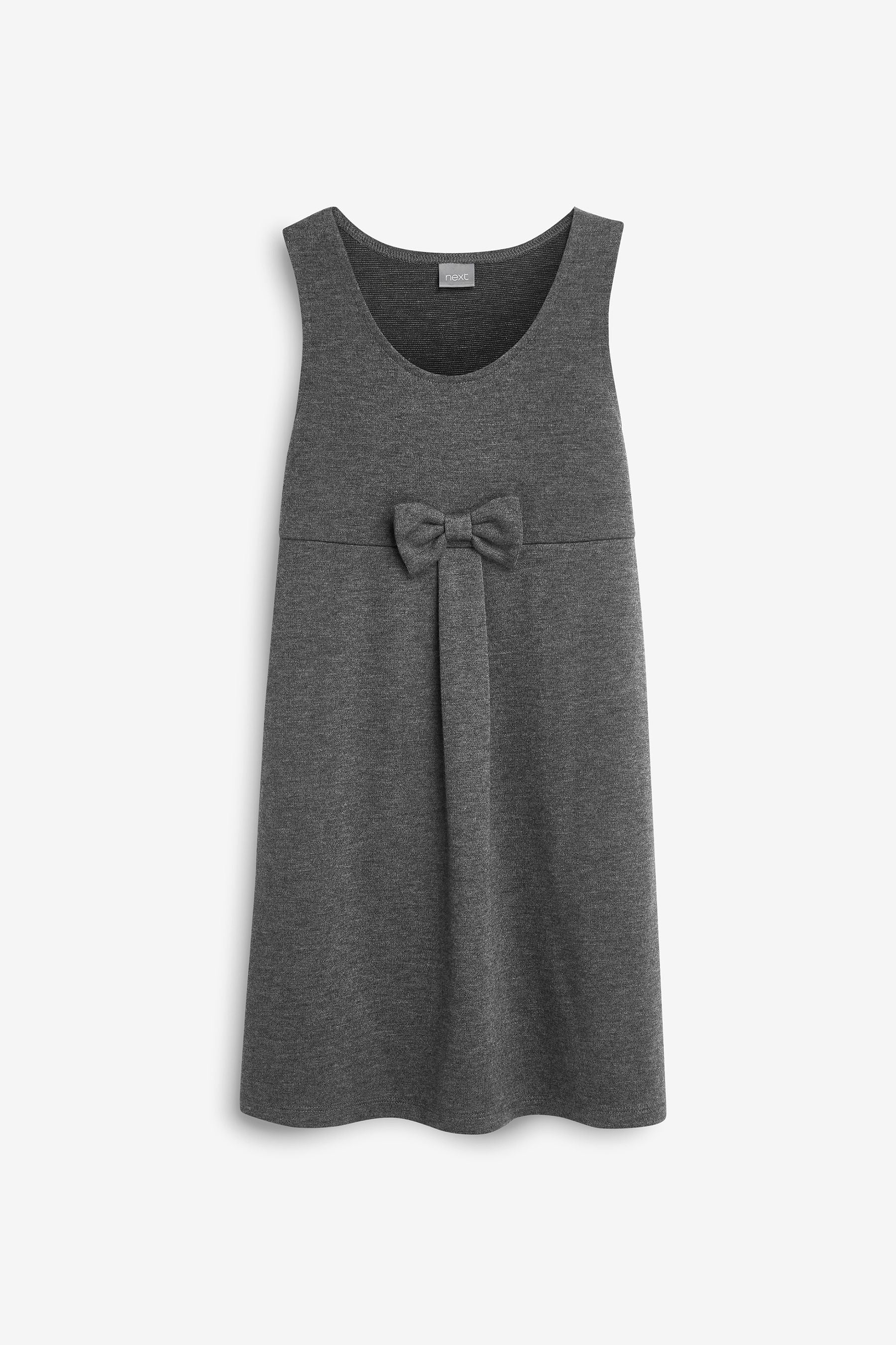 Grey Jersey Stretch Bow School Pinafore (3-14yrs)