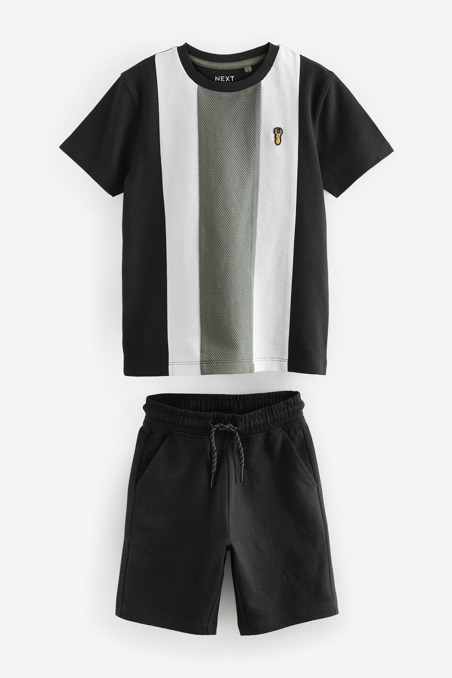 Black/White 100% Cotton Colourblock T-Shirt And Shorts Set (3-16yrs)