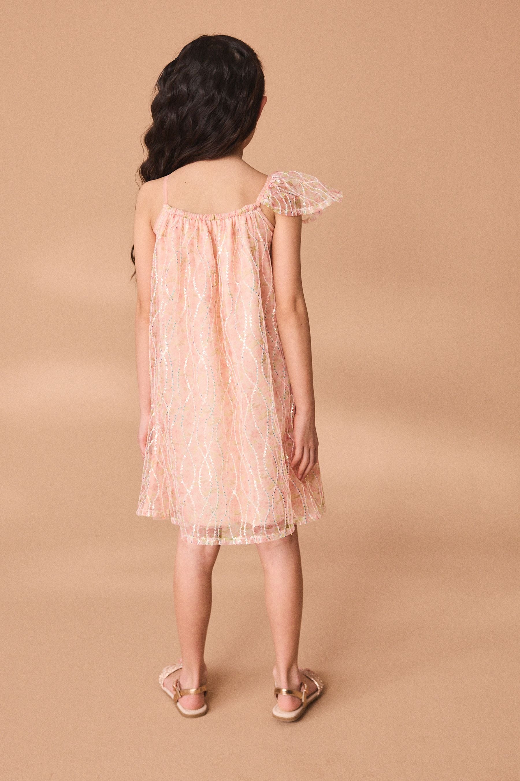 Pink Floral Sequin One Shoulder Party Dress (3-16yrs)