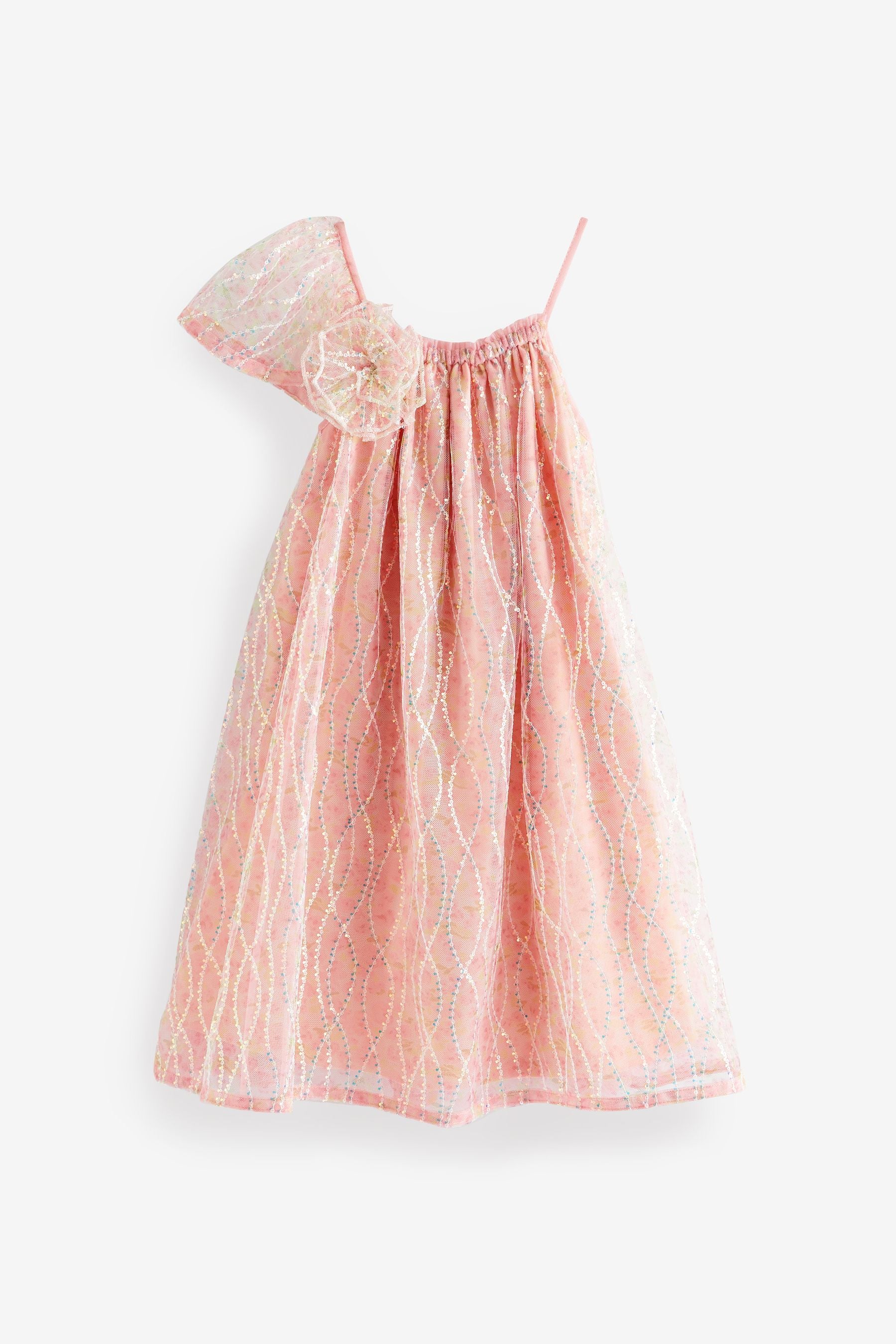 Pink Floral Sequin One Shoulder Party Dress (3-16yrs)