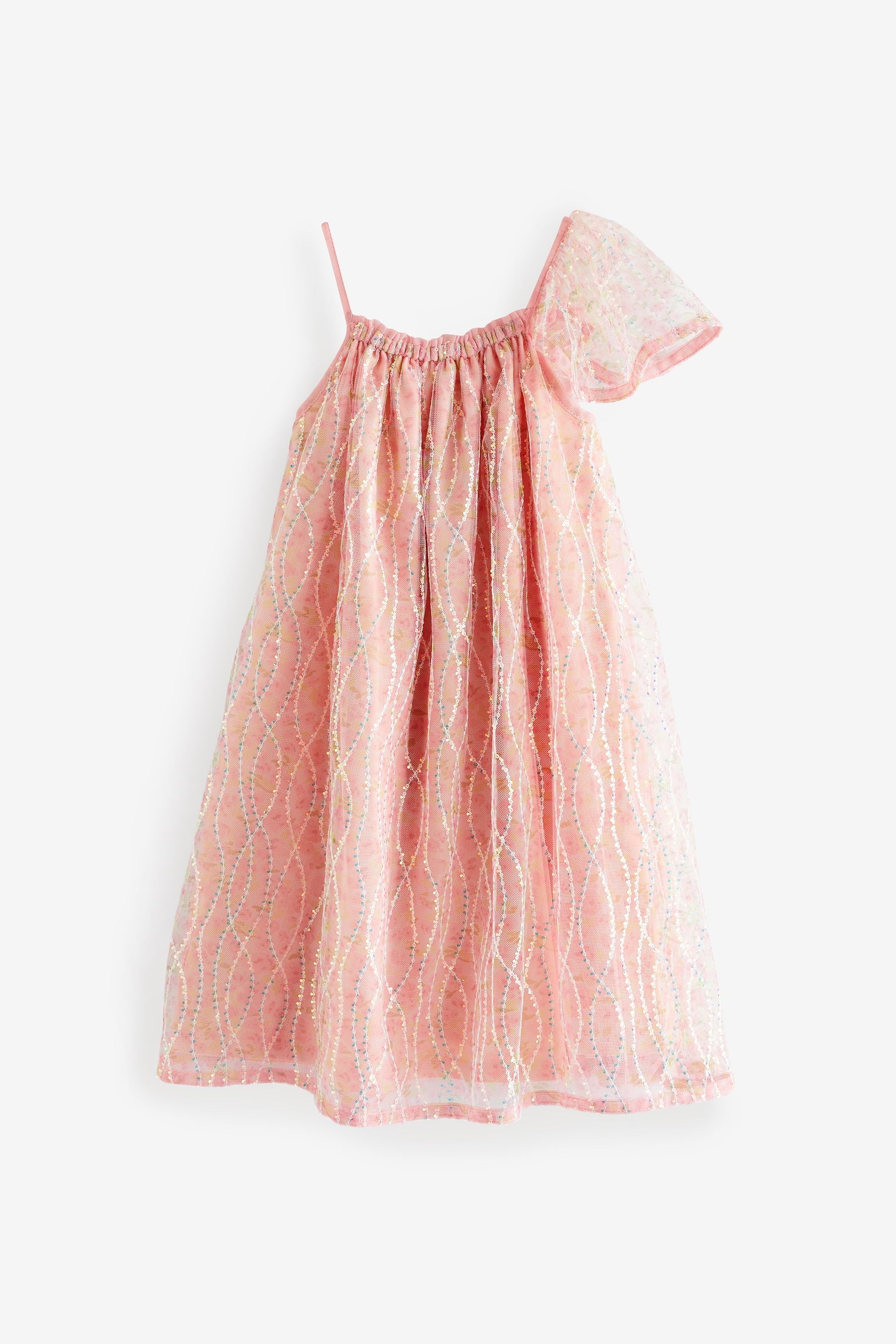 Pink Floral Sequin One Shoulder Party Dress (3-16yrs)