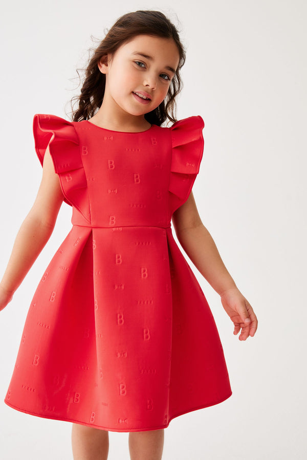 Red Baker by Ted Baker Embossed Frilled Scuba Dress