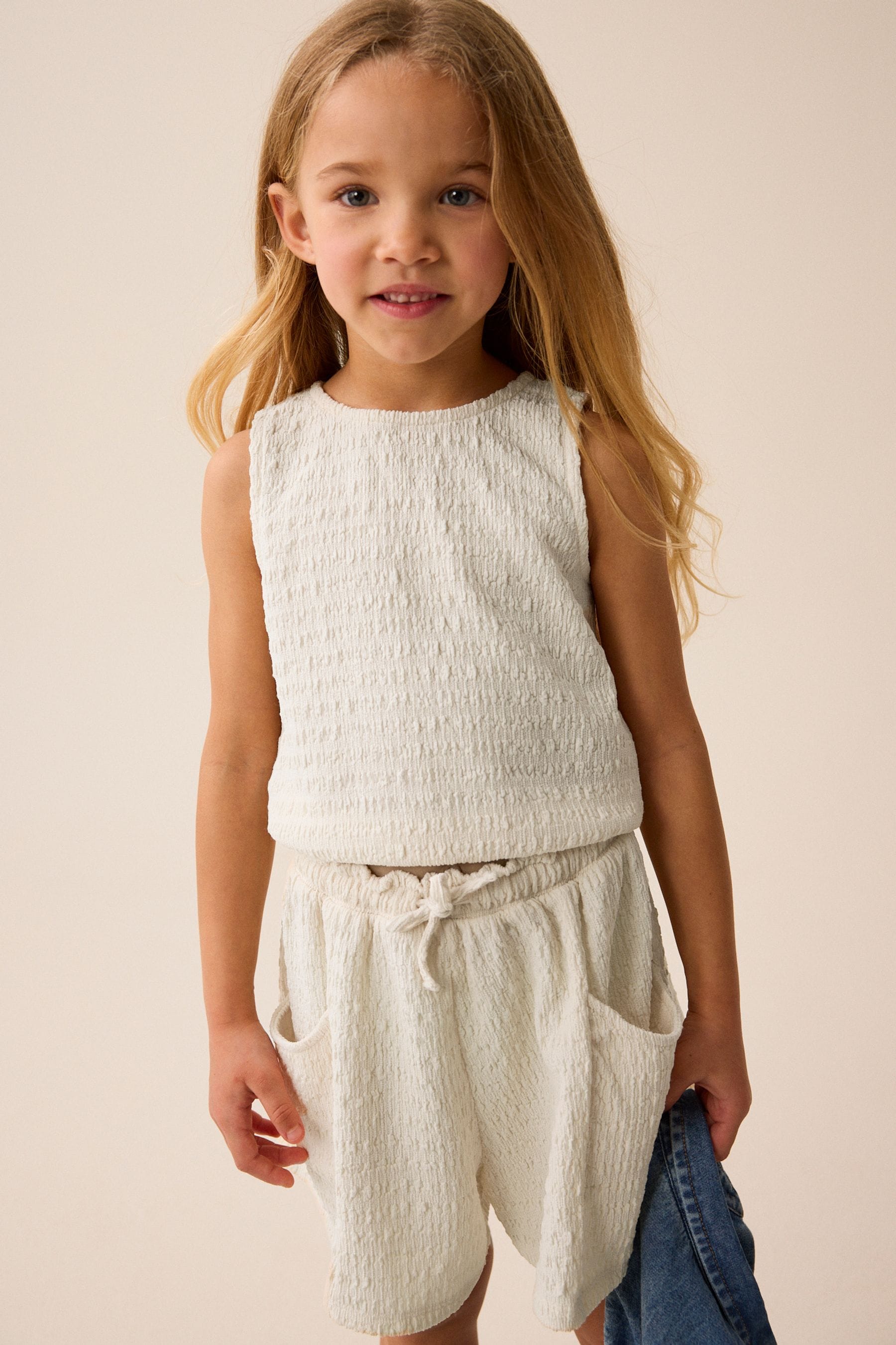 Ecru Crinkle Shorts and Vest Set (3-16yrs)