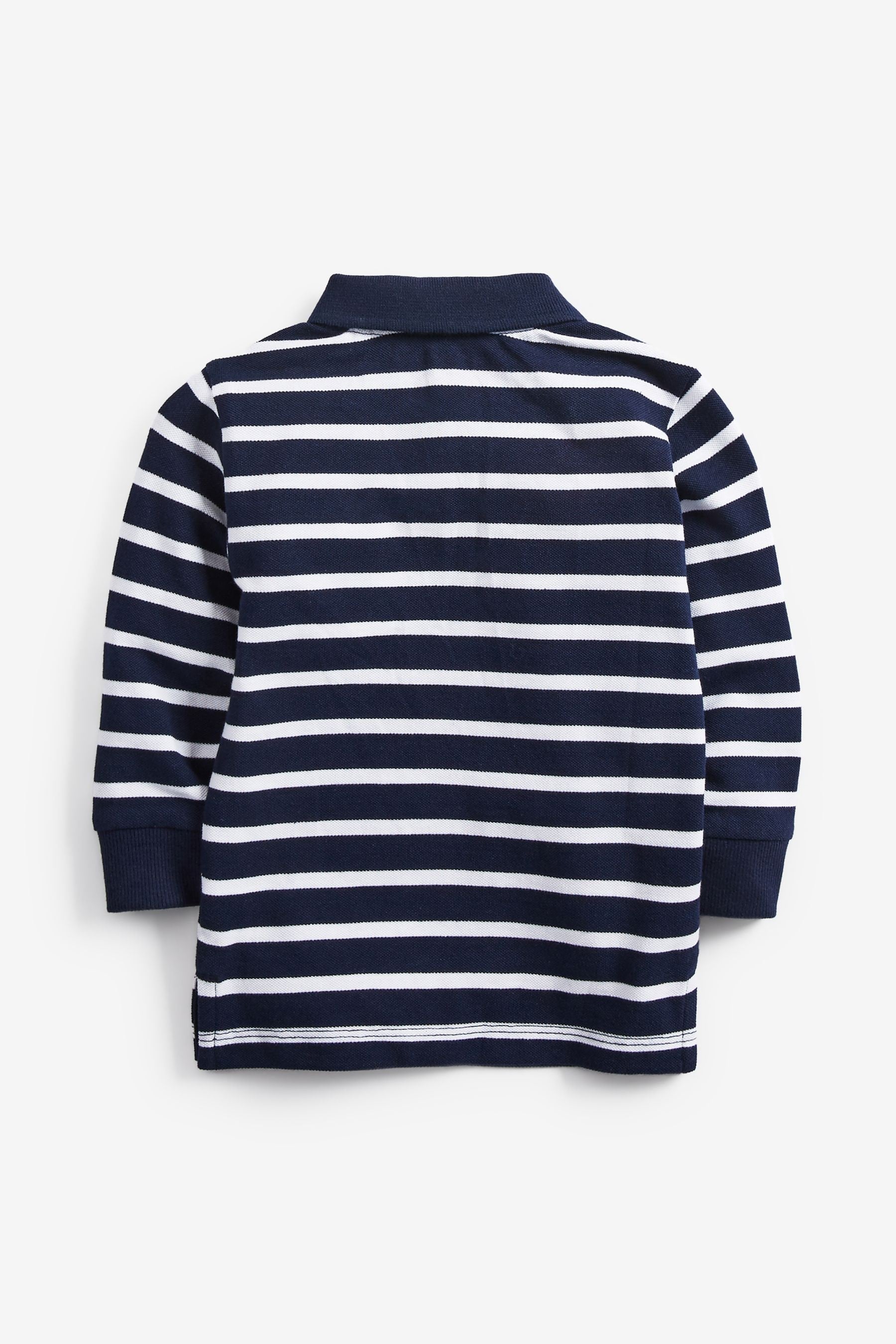 Navy/White Stripe 100% Cotton Long Sleeve Stripe Polo Shirt (3mths-7yrs)