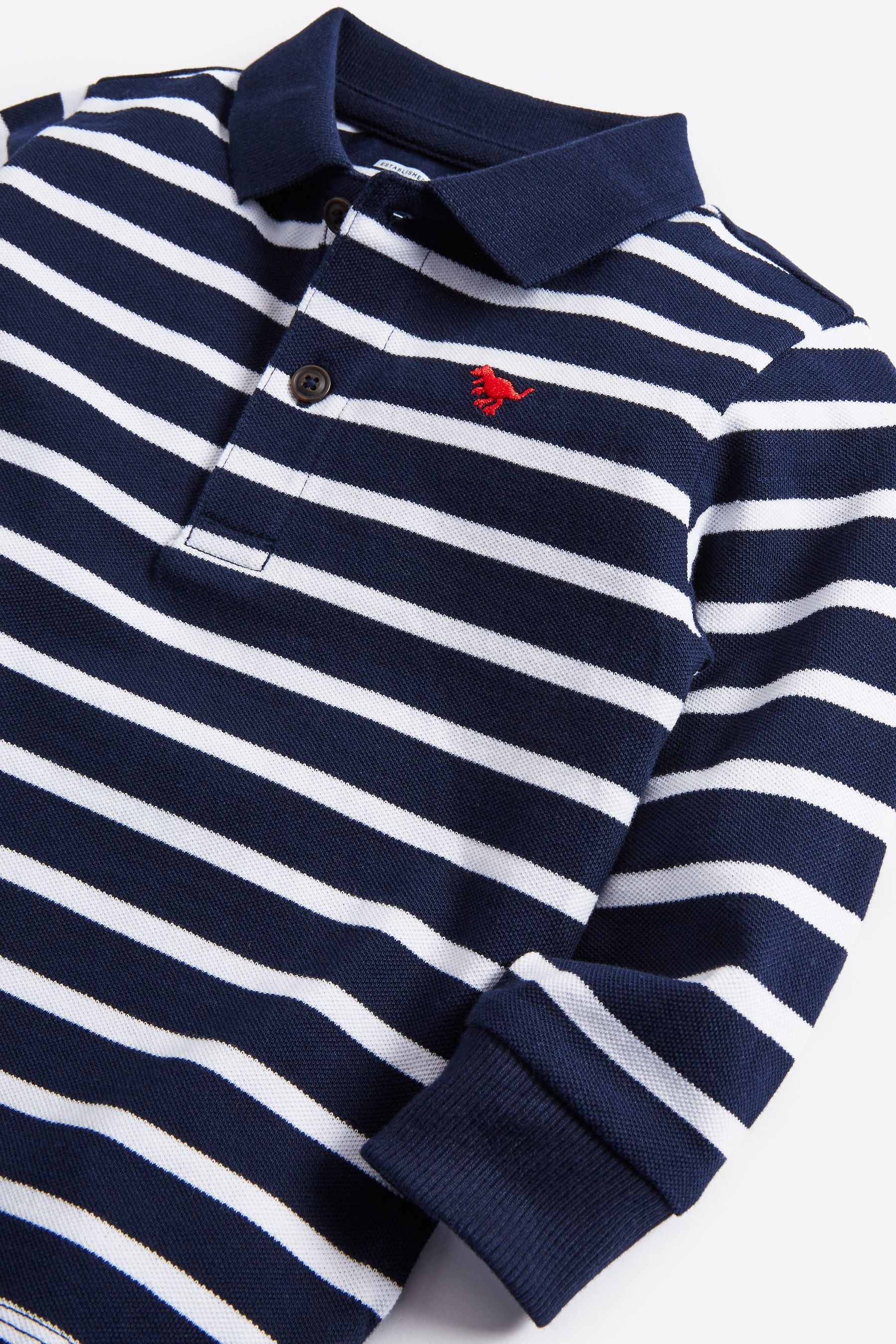 Navy/White Stripe 100% Cotton Long Sleeve Stripe Polo Shirt (3mths-7yrs)