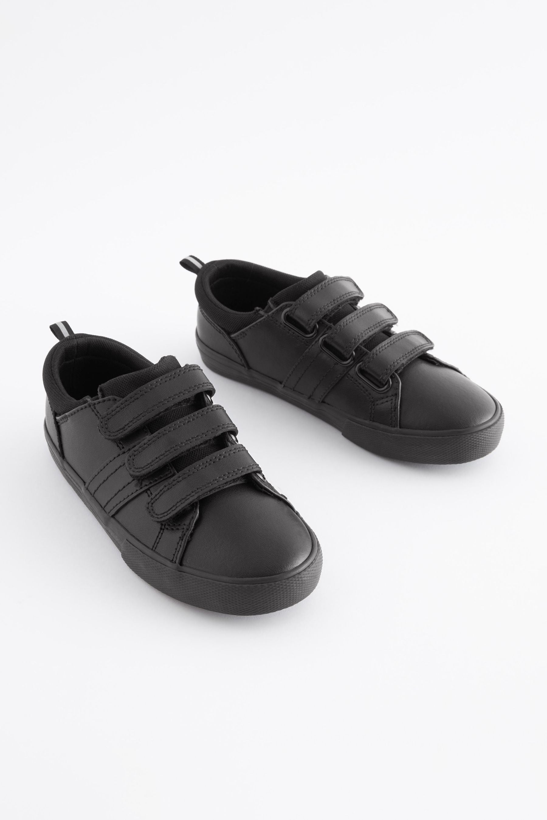 Black Standard Fit (F) School Leather Triple Strap Shoes