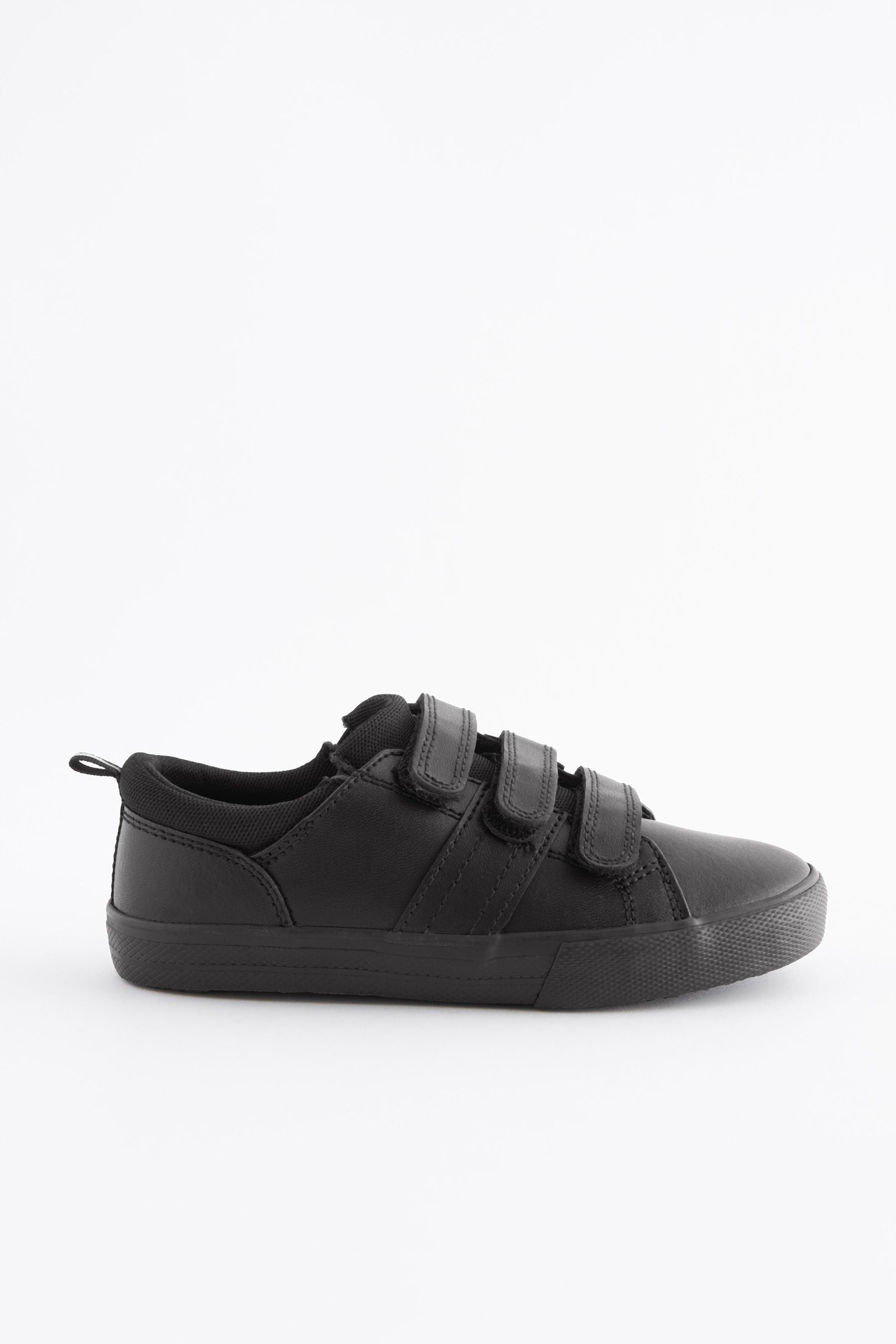 Black Standard Fit (F) School Leather Triple Strap Shoes