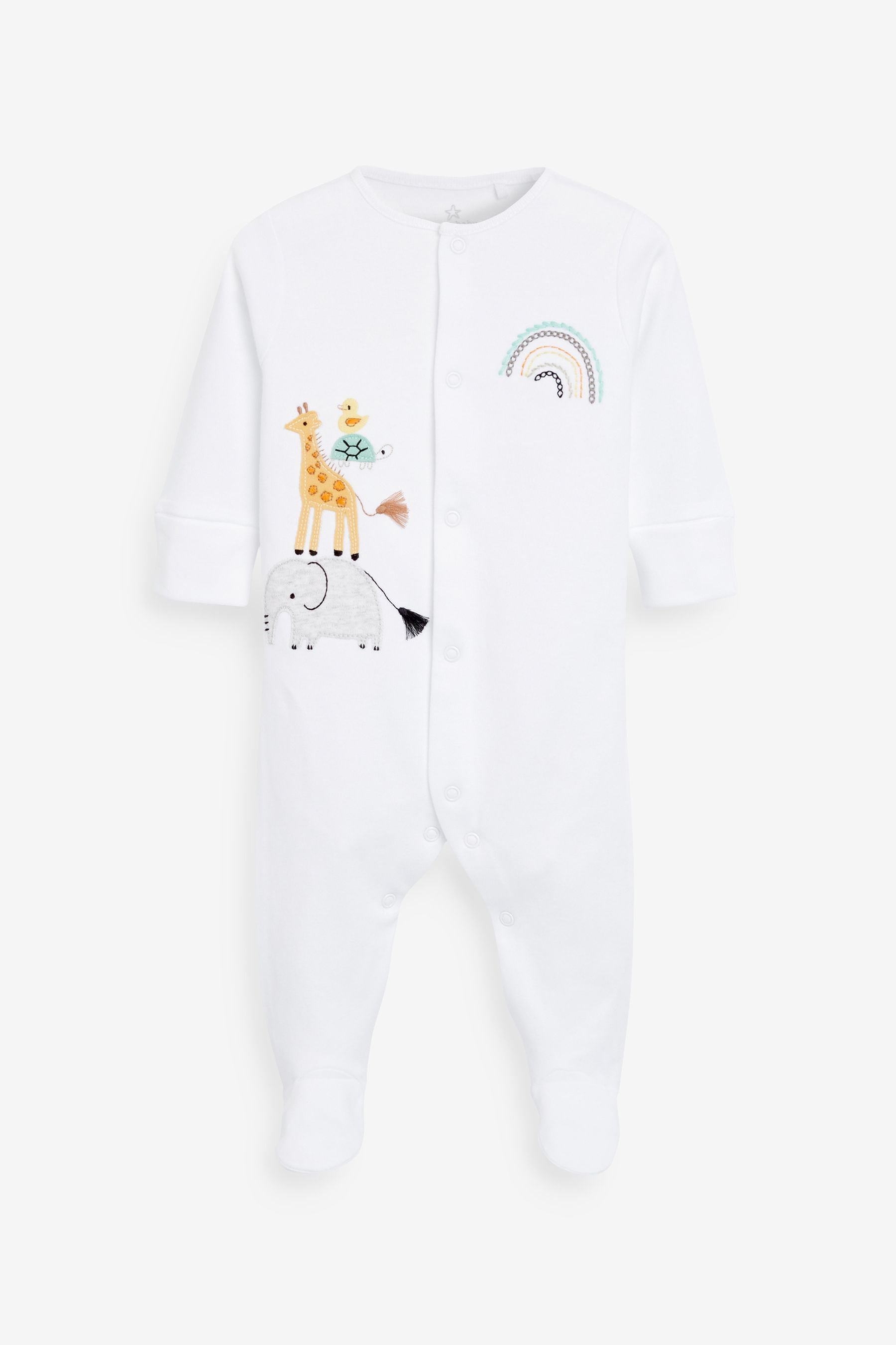 White Safari 3 Pack Delicate Appliqu Baby Sleepsuits (0-2yrs)-<span style="color: #ff2a00;">Fawry</span>