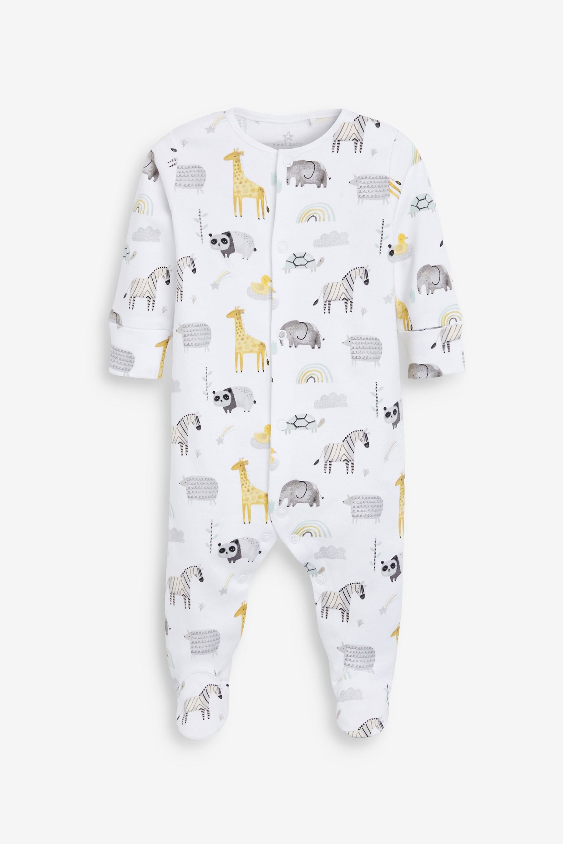 White Safari 3 Pack Delicate Appliqu Baby Sleepsuits (0-2yrs)-<span style="color: #ff2a00;">Fawry</span>