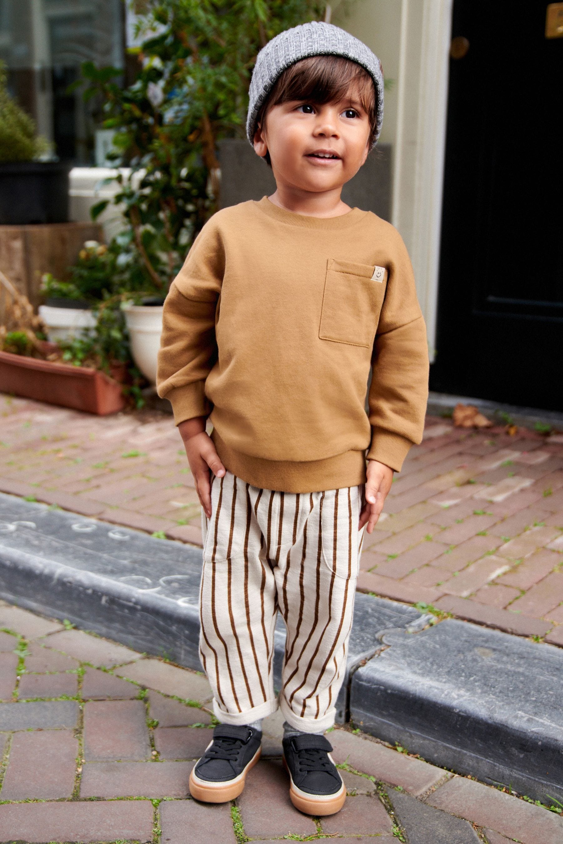 Ecru Cream/Brown Sweatshirt And Stripe Joggers Set (3mths-7yrs)