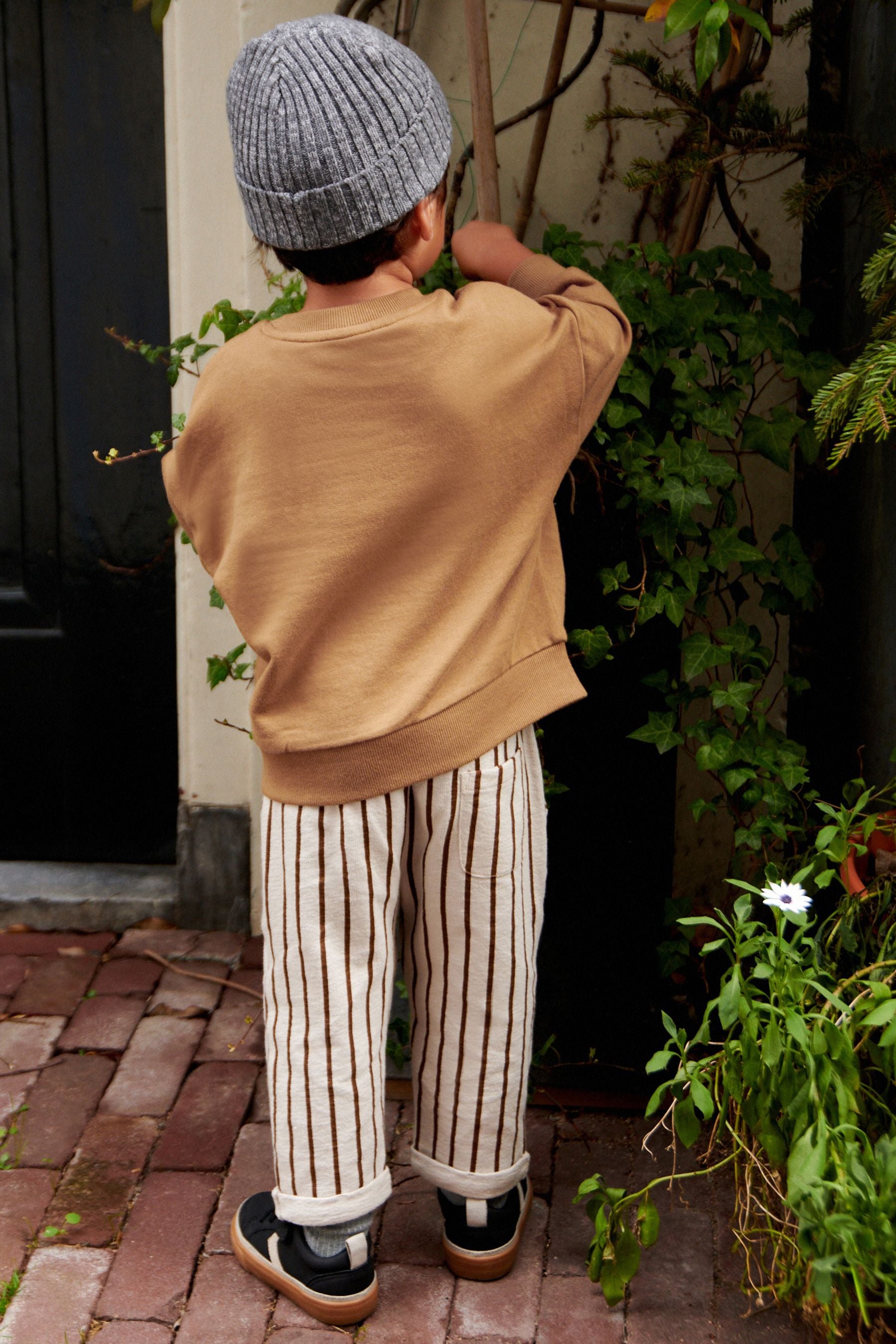 Ecru Cream/Brown Sweatshirt And Stripe Joggers Set (3mths-7yrs)