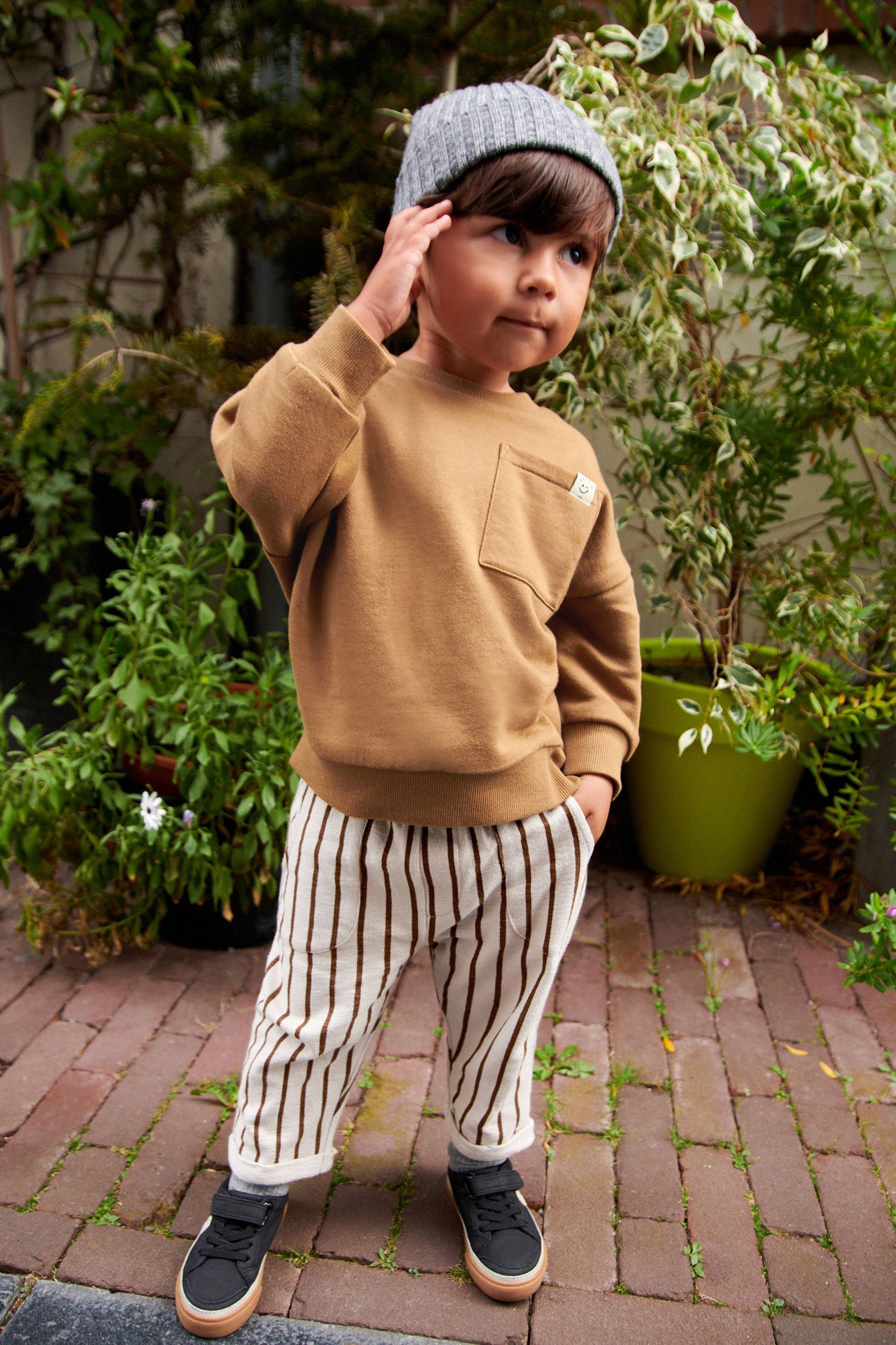 Ecru Cream/Brown Sweatshirt And Stripe Joggers Set (3mths-7yrs)