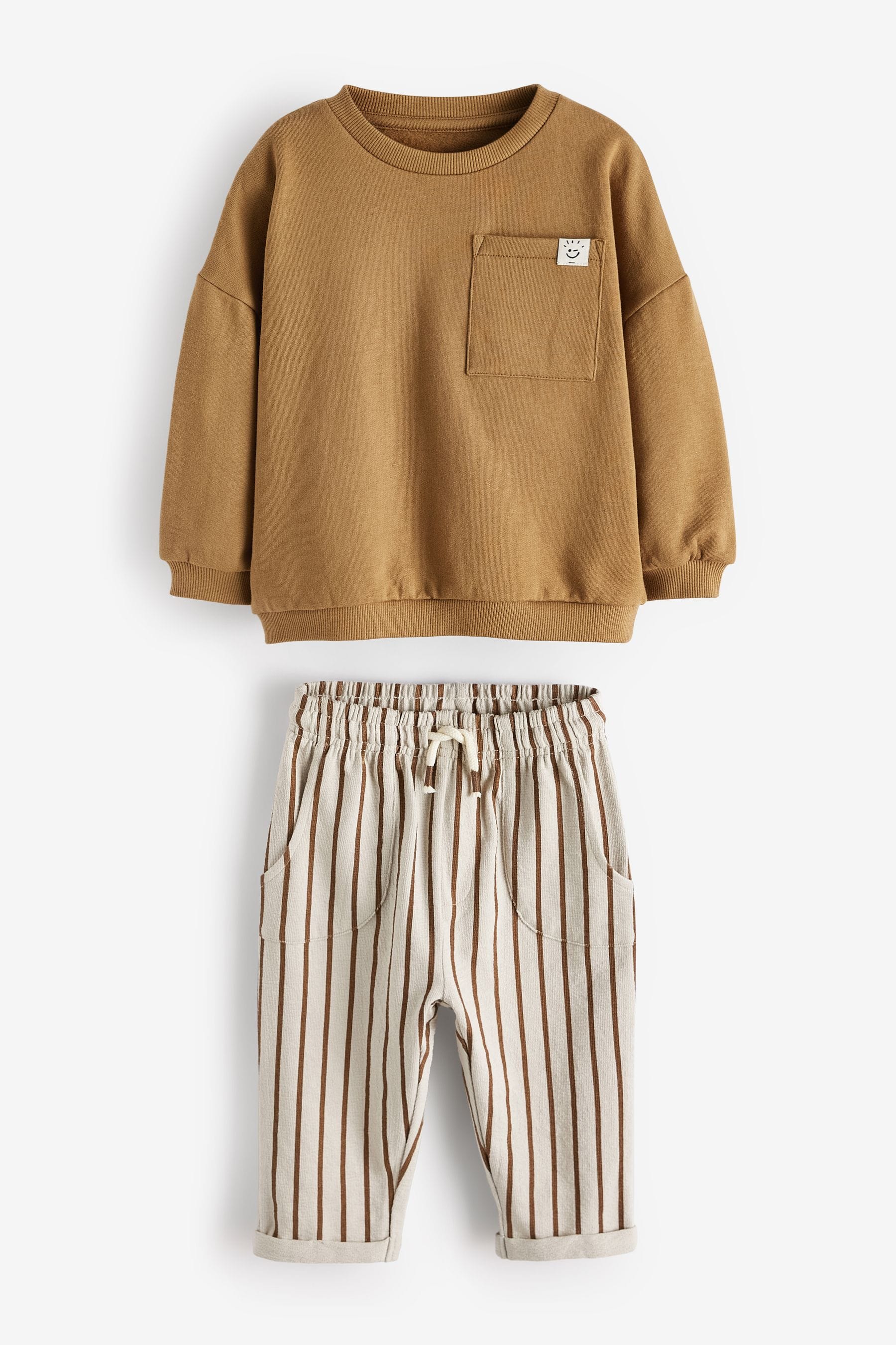 Ecru Cream/Brown Sweatshirt And Stripe Joggers Set (3mths-7yrs)