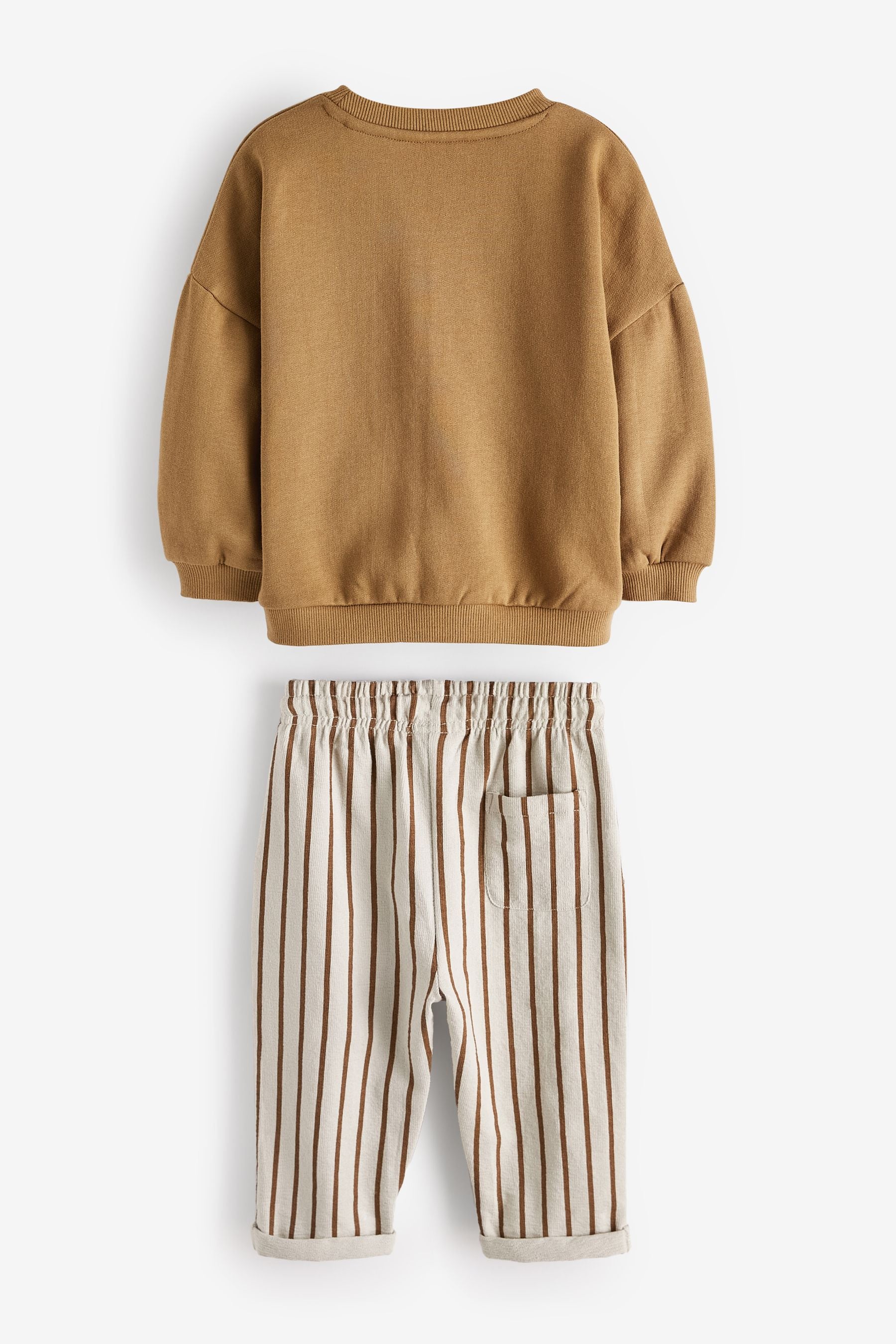 Ecru Cream/Brown Sweatshirt And Stripe Joggers Set (3mths-7yrs)