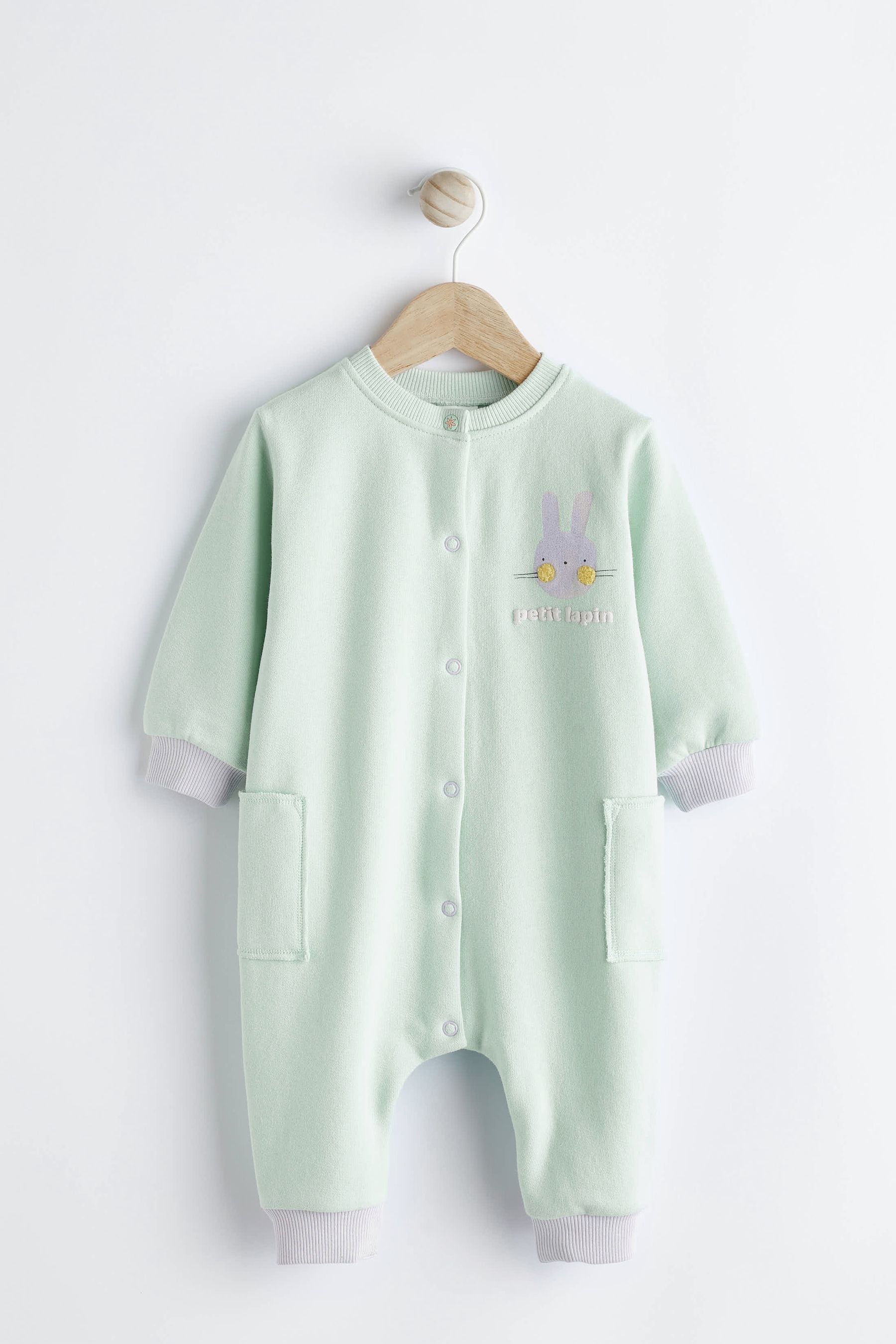 Mint Green Bunny Sweat Baby Romper