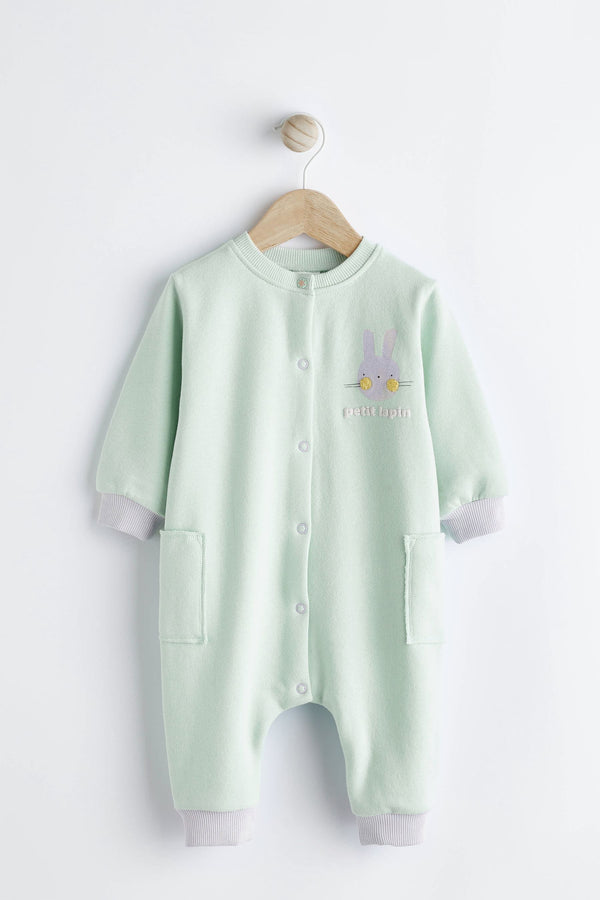 Mint Green Bunny Sweat Baby Romper